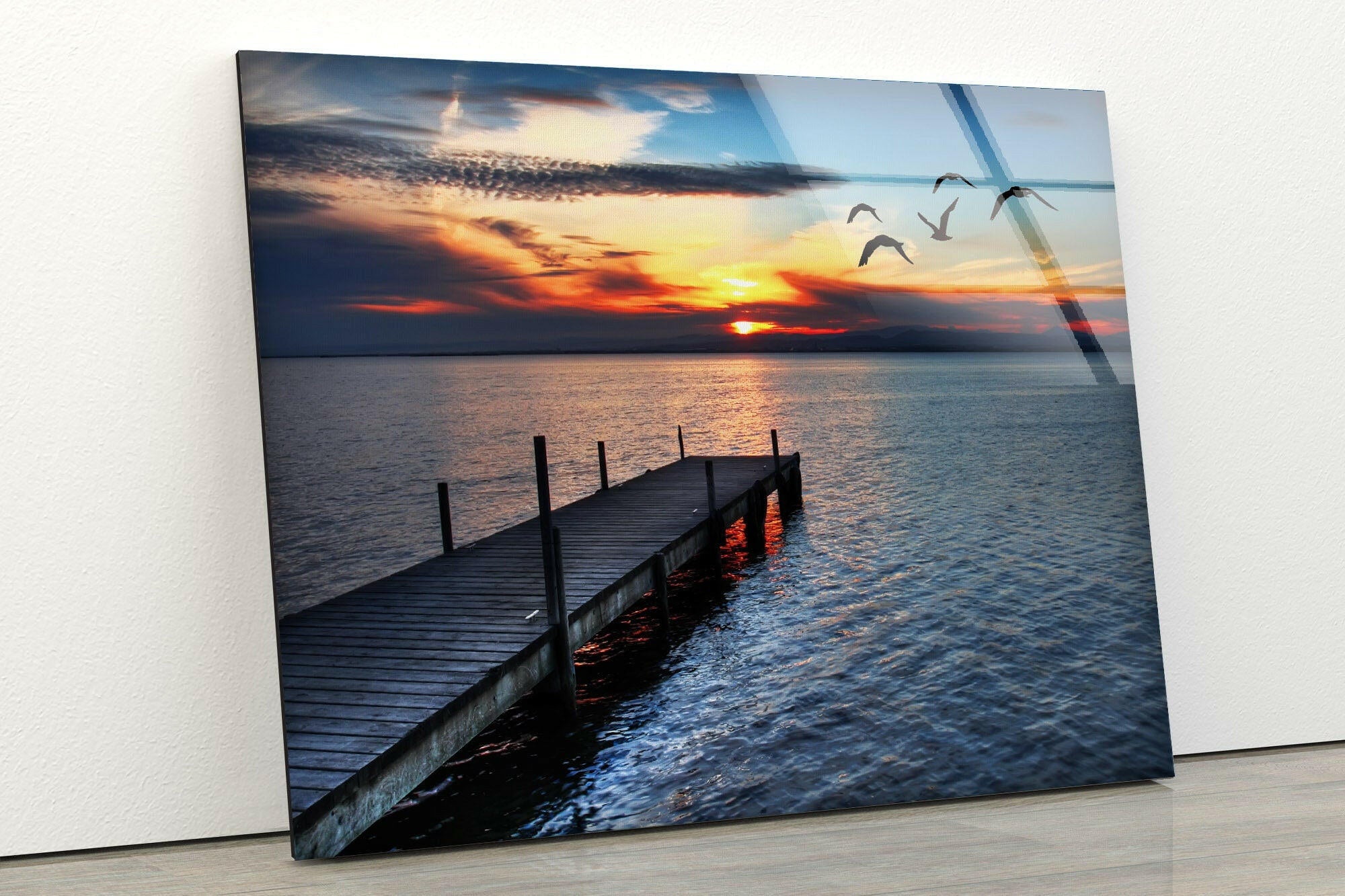 Sunset Birds Flock Glass Wall Art - Stunning Home & Office Décor for Living Room, Bedroom, or Entryway