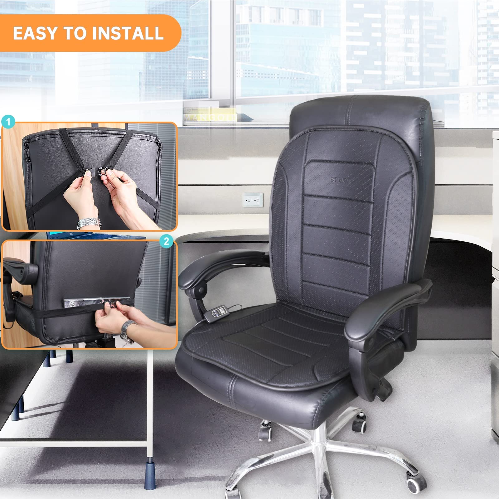 Portable Heated Seat Cushion with Adjustable Temperature & Timer - Back & Seat Warmer for Office Chair, Home, Car - Perfect for Cold Weather & Long Work Sessions