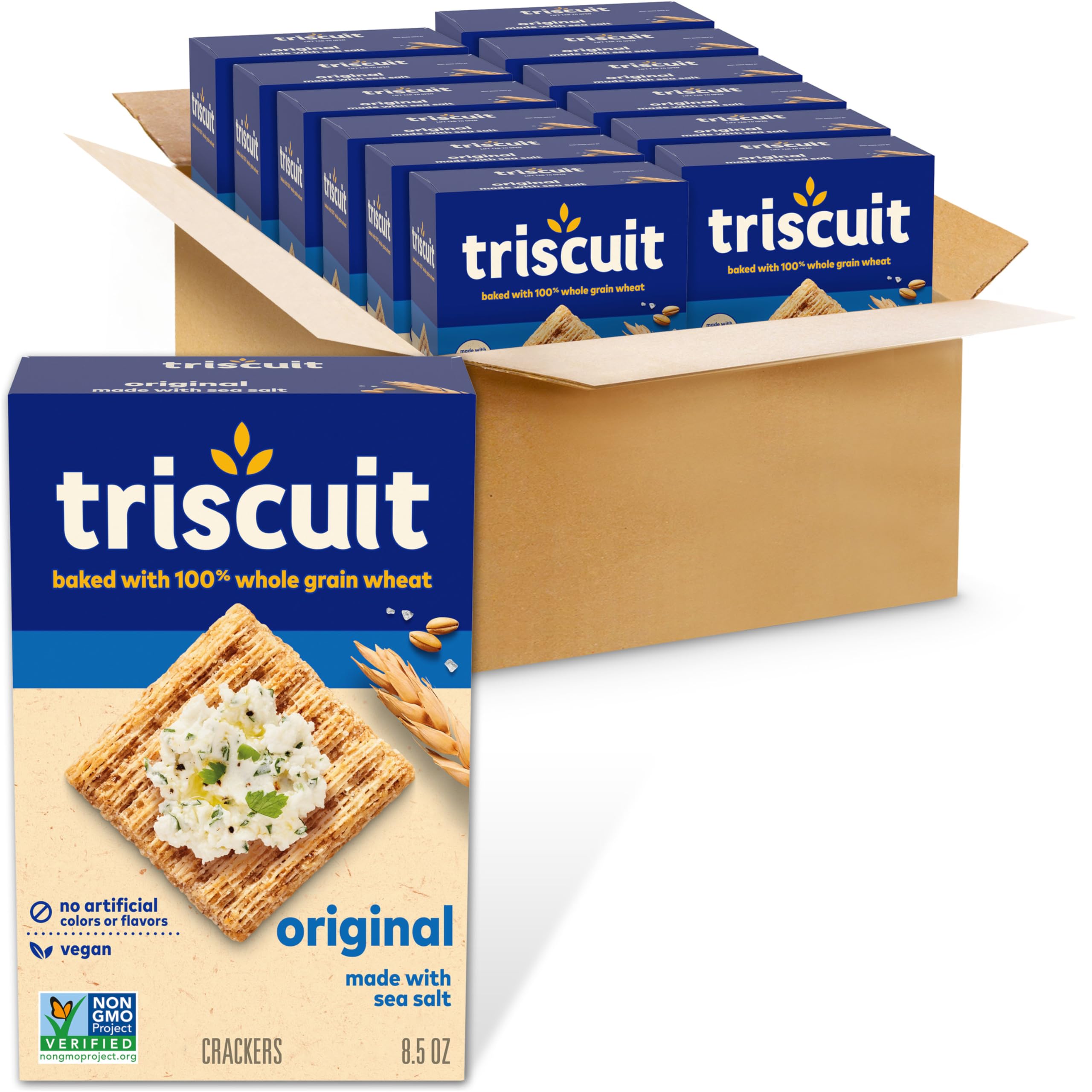 Triscuit Original Whole Grain Wheat Crackers - Vegan, Healthy Snack - Bulk Pack of 12 (8.5 oz Boxes) - Perfect for Lunch Boxes, Office Snacks & Party Platters