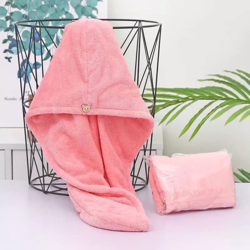 Luxury Hair Towel Wrap - Soft & Absorbent Turban for Quick Drying - Women's Shower Cap (Pink) - Perfect for Salon & Home Use