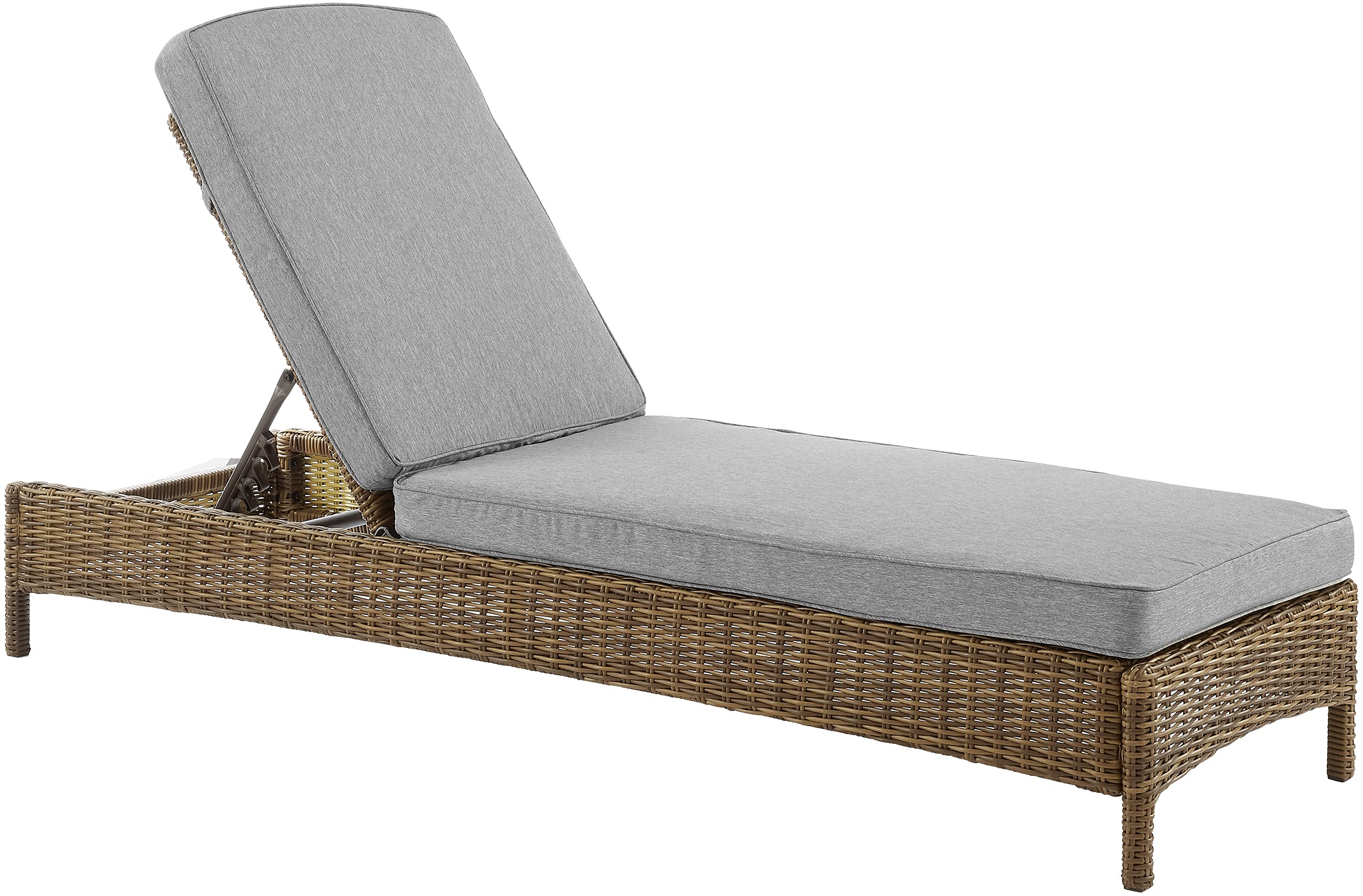 Crosley Bradenton Reclining Wicker Chaise Lounge Chair - Weather-Resistant Outdoor Furniture for Patio, Deck, Backyard & Poolside - Weathered Brown with Gray Cushions | Perfect for Sunbathing, Relaxing & Outdoor Lounging