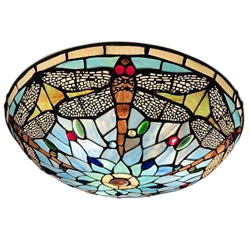 ARTZONE Tiffany Style Stained Glass Ceiling Light Fixture - 3-Light 16