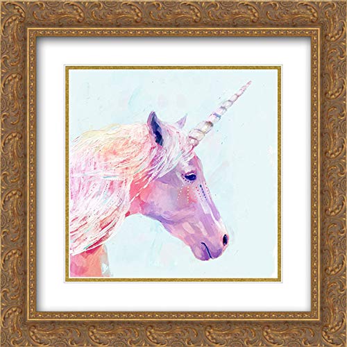 Borges Victoria 15x15 Inch Gold Ornate Framed Double Matted Museum Art Print - Mystic Unicorn Wall Decor for Living Room, Bedroom & Office