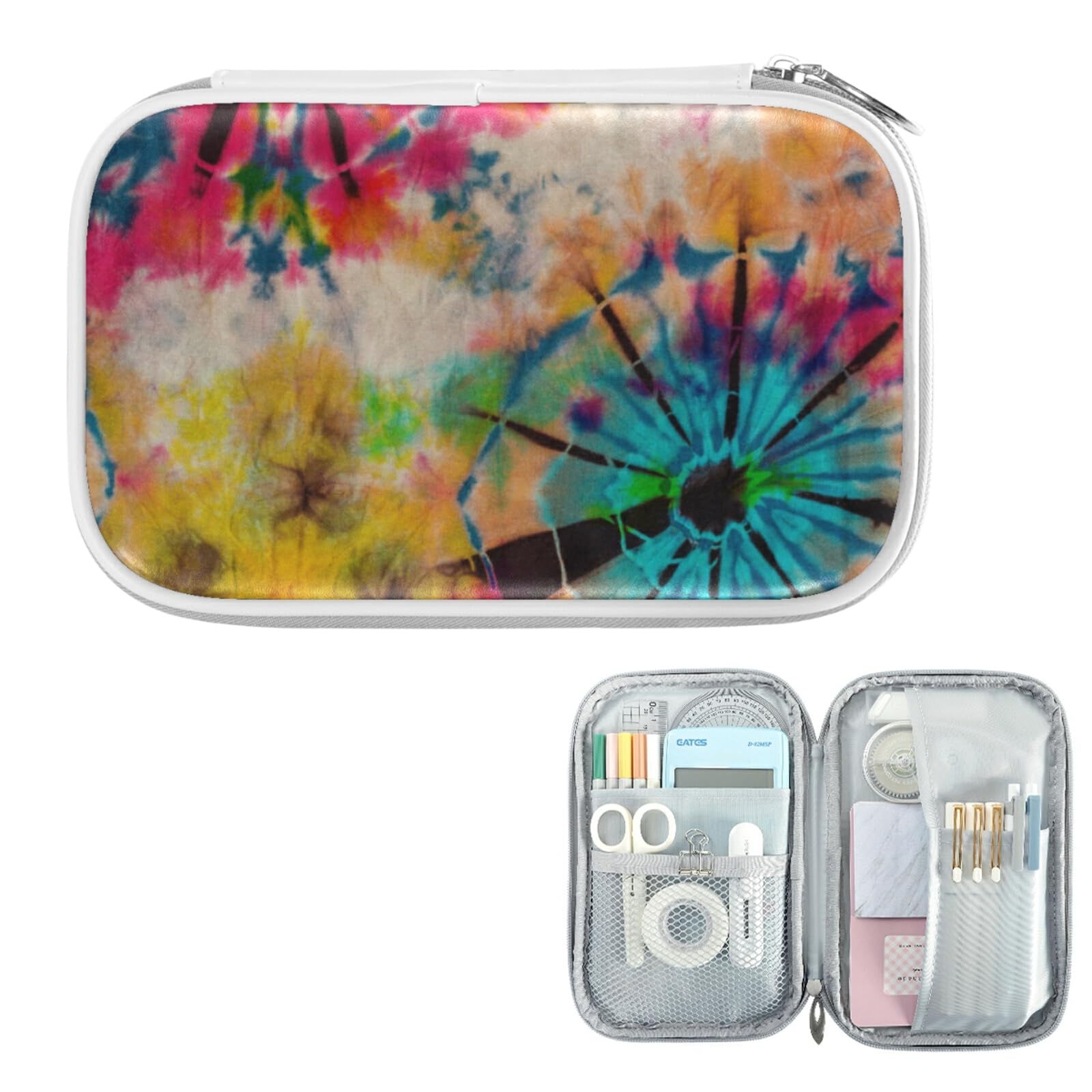 ZZKKO Tie Dye Boho Pencil Case with Zipper - Stylish Pouch for Pens, Makeup & School Supplies | Perfect for Office, College & Travel Organization (Bohemian Design)