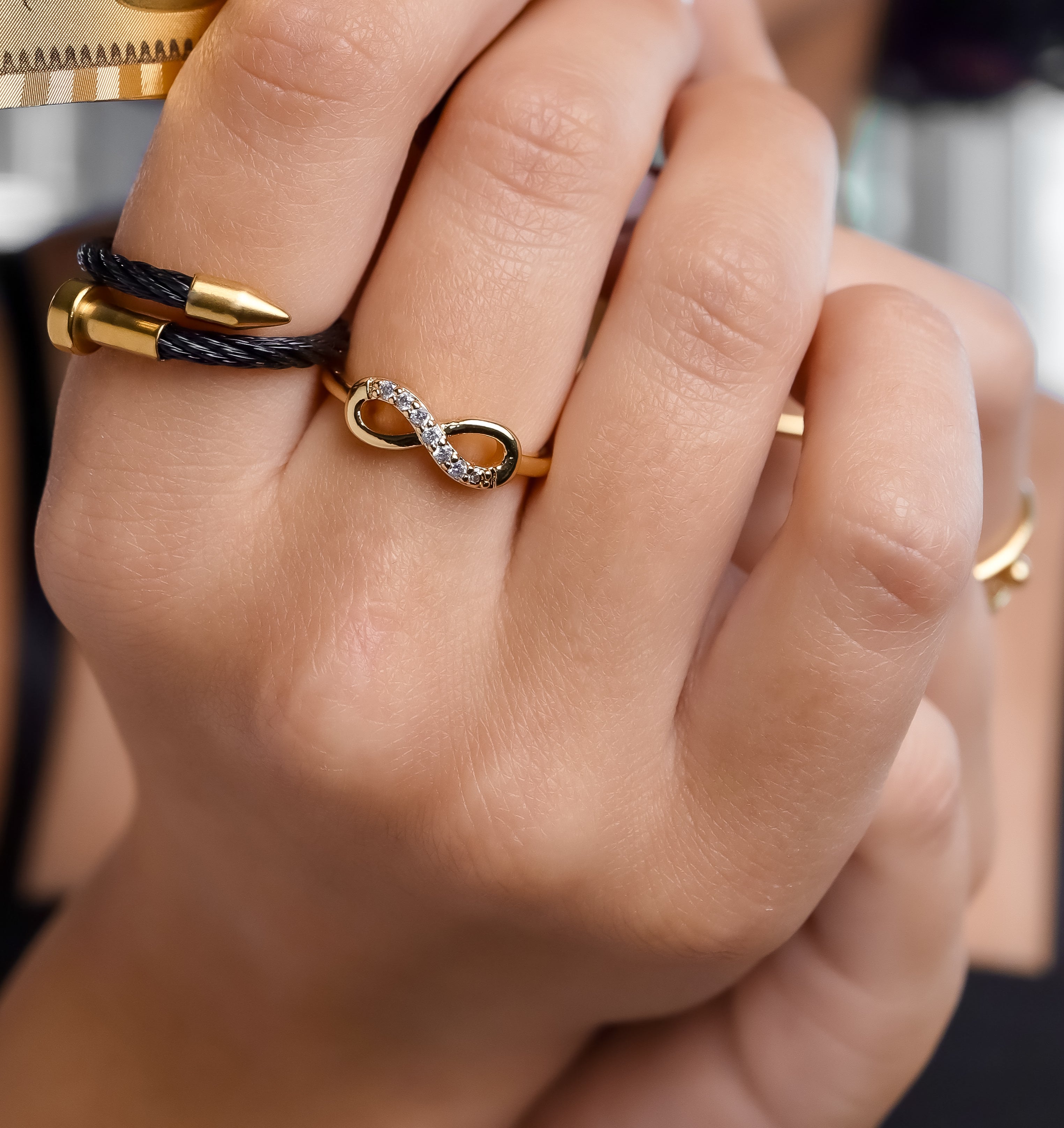 ROMALI 18K Gold Plated Infinity Ring for Women - Elegant Stackable Ring, Dainty Gold Jewelry Gift for Her - Perfect for Anniversary, Valentine's Day & Everyday Wear