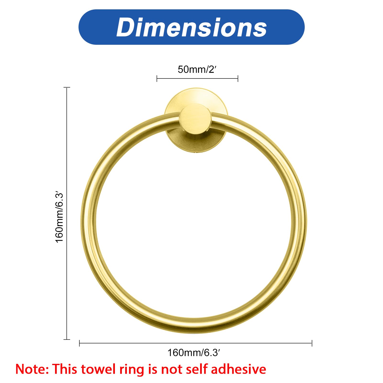 NearMoon Premium Brushed Gold Stainless Steel Bath Towel Ring - Thickened Modern Wall Mounted Hand Towel Holder for Bathroom (1 Pack) | Durable Bathroom Hardware Accessories for Spa, Hotel & Home Decor