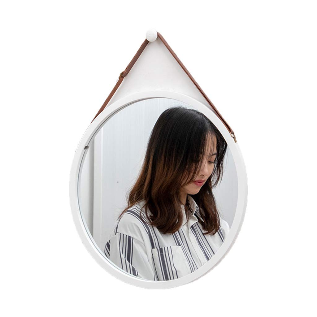 Round Wall Mirror - 45cm White Bamboo Bathroom & Vanity Mirror - Self-Adhesive, Wall-Mounted for Makeup & Décor - Durable Wooden Frame - Perfect for Bathrooms, Bedrooms & Entryways