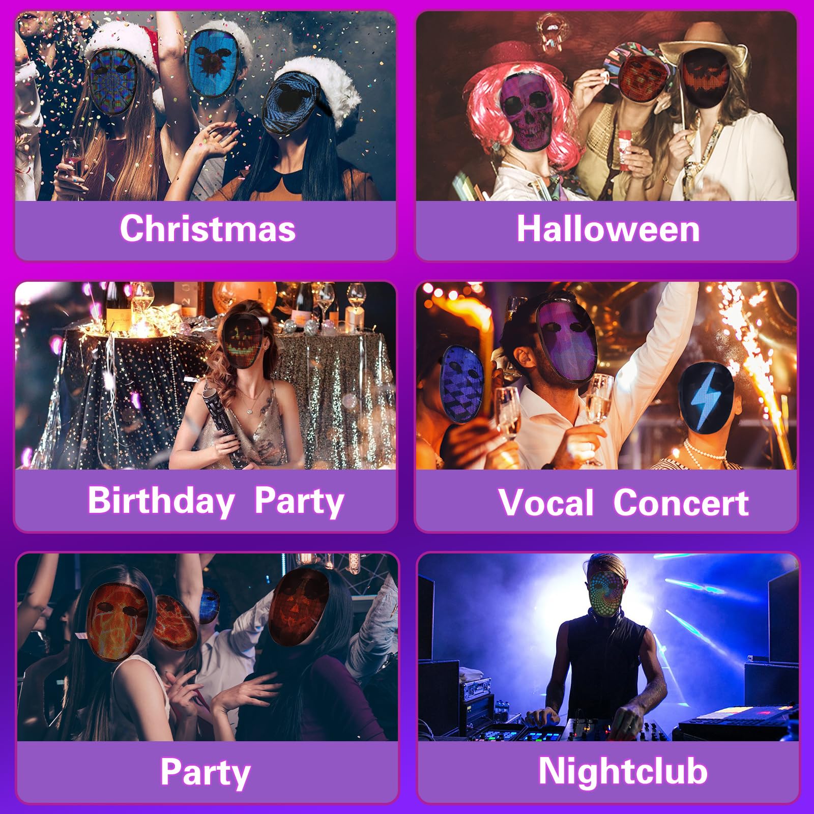 Depointer Life LED Face Mask with Voice Recognition & Gesture Control - Programmable App, Multi-Pattern Light Display for Cosplay, Rave Parties & Festivals