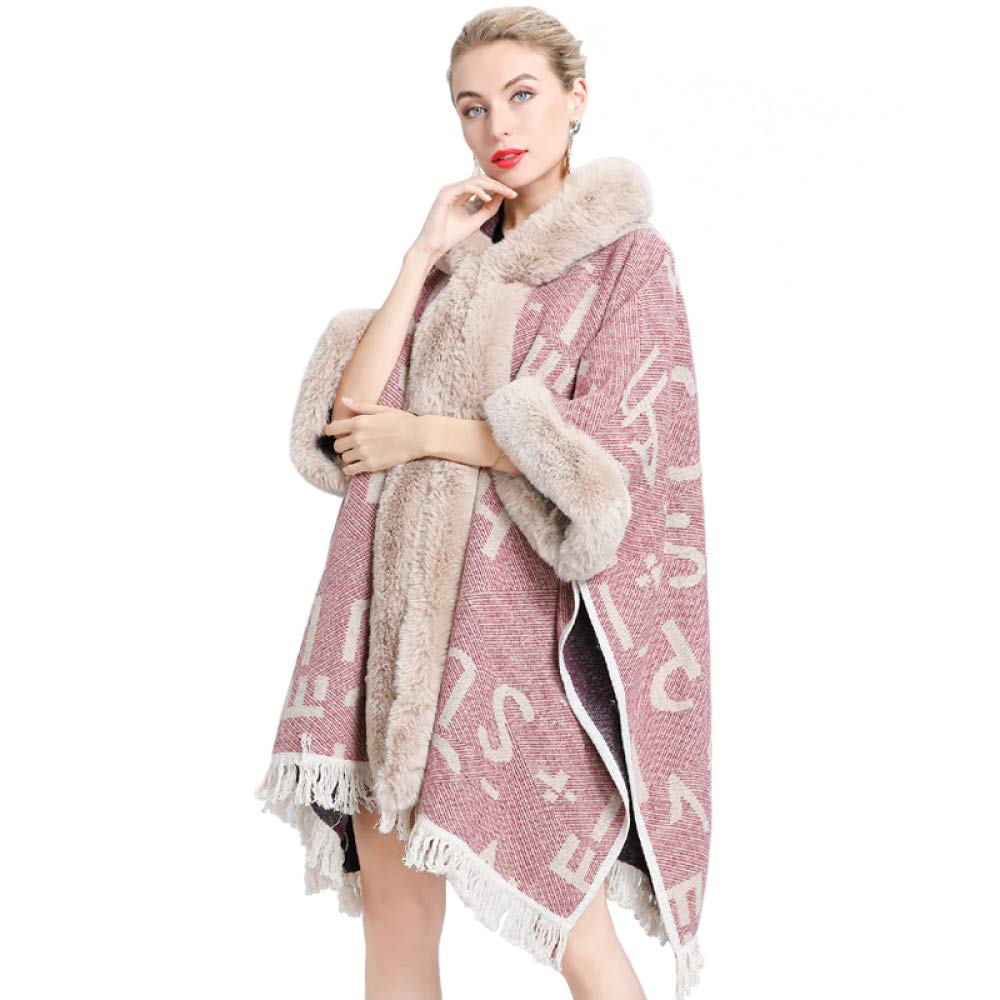 LIULIFE Women's Cape Coat - Faux Fur Shawl with Hood, Elegant Poncho Cloak for Autumn & Winter | Perfect for Outdoor Activities, Parties, and Casual Wear