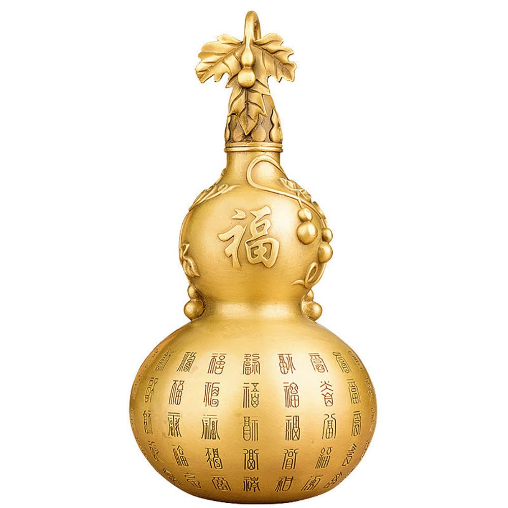 Pure Copper Hollow Opening Large Gourd Ornament - 35cm Feng Shui Home Decor for Living Room, Office & Meditation Space | Handcrafted Baifu Lucky Charm Decoration