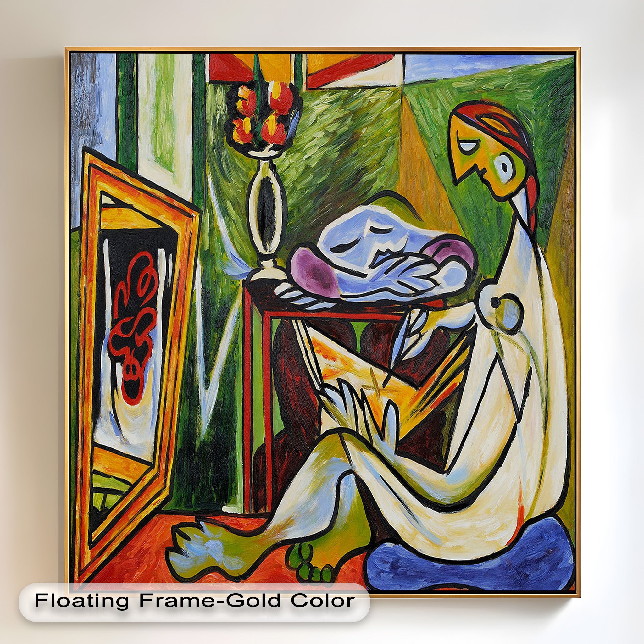 Abstract Interior Scene Picasso Style Oil Painting - Handmade Wall Art for Living Room, Bedroom & Office Decor