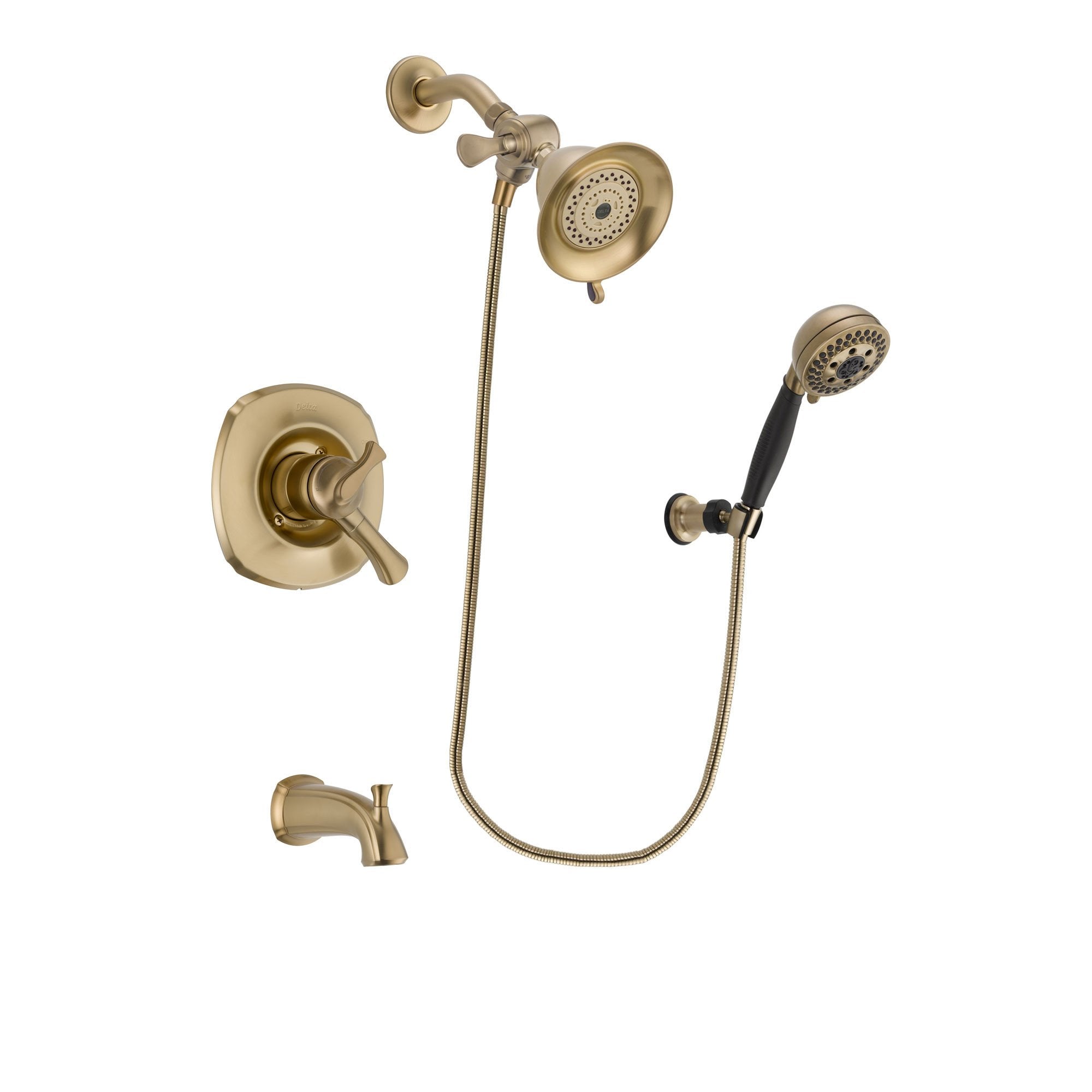 Delta Addison Champagne Bronze Dual Control Tub and Shower Faucet System with Water-Efficient Shower Head & 5-Spray Hand Shower - Includes Rough-In Valve & Tub Spout DSP3753V - Perfect for Bathroom Renovations & Modern Home Upgrades