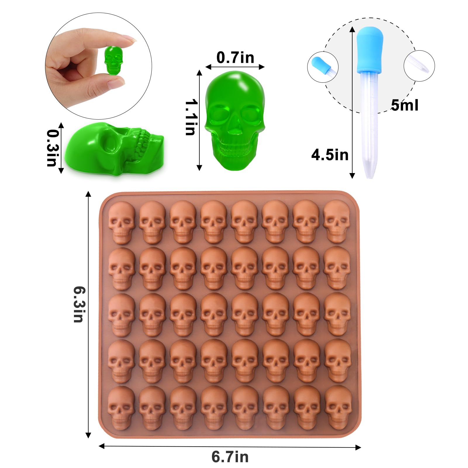 Premium 4-Pack Silicone Skull Candy Molds - 40 Cavity Non-Stick Gummy, Chocolate & Jelly Molds with 2 Droppers - Perfect for Halloween Treats, Party Favors, Baking Decorations & DIY Desserts