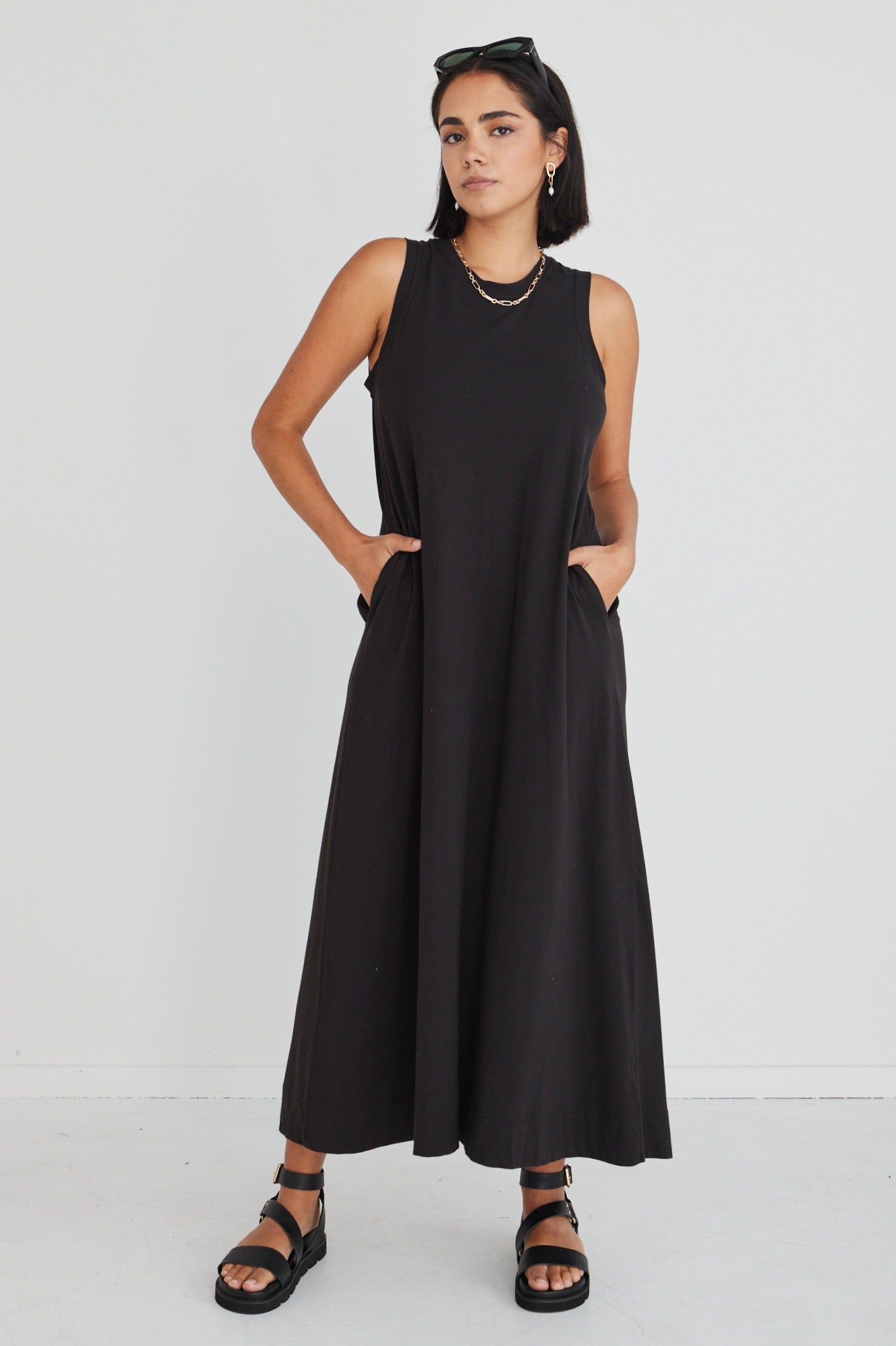 Base Black Knit Swing Dress - Women's Stretchy Comfortable Casual Dress for Everyday Wear, Date Night & Office Outfits