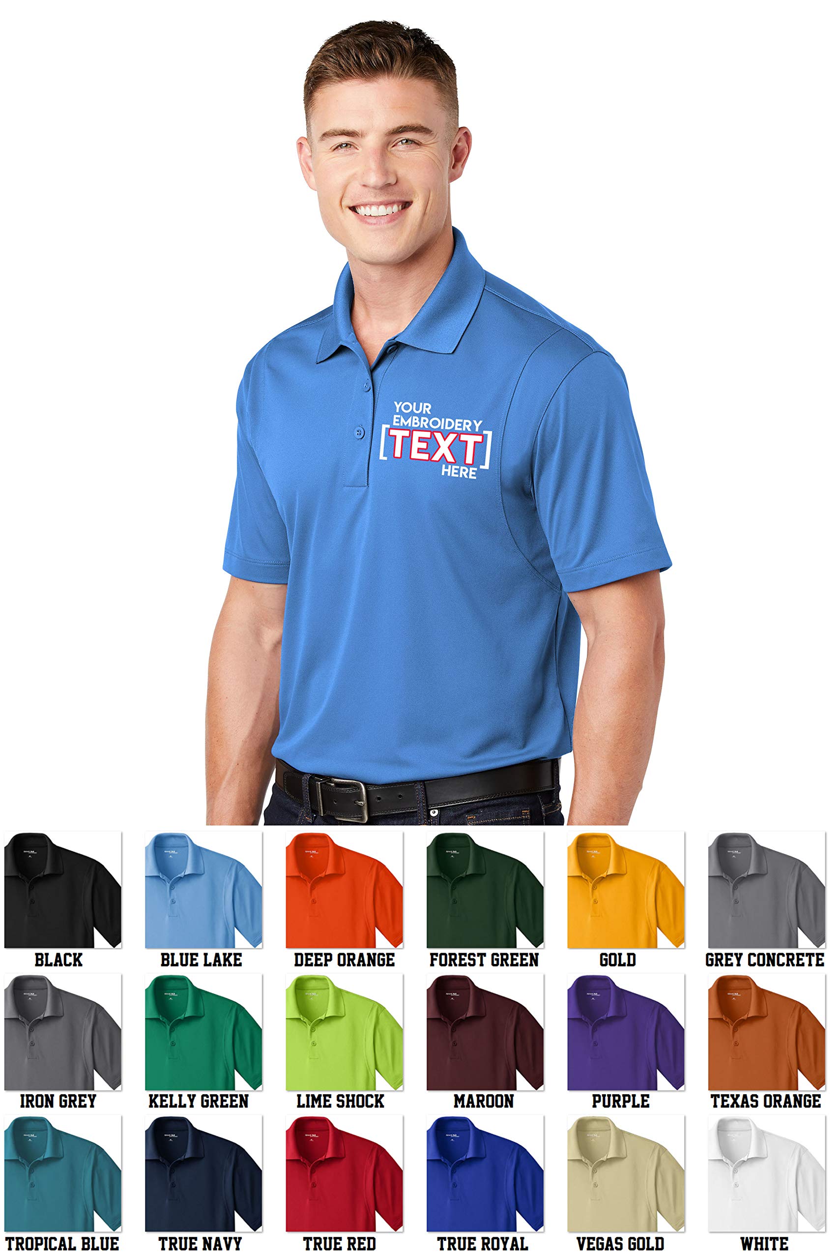 Custom Embroidered Moisture-Wicking Performance Polo Shirts for Men & Women - Breathable Quick-Dry Golf & Work Shirts with Collar Embroidery
