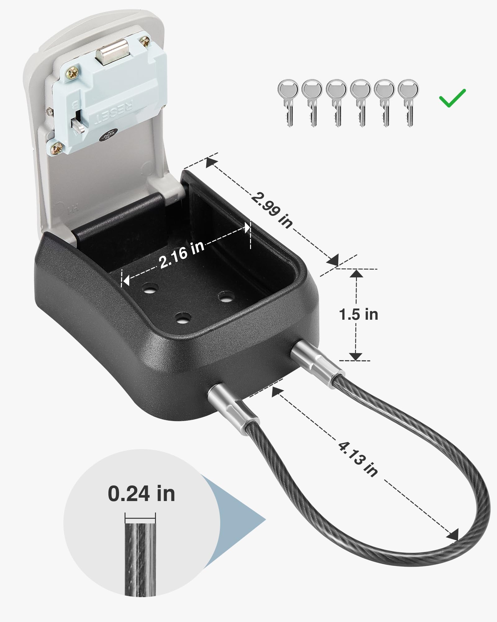 **Puroma Portable Key Lock Box with Removable Cable Handle - Resettable Combination Lock for Home, Office, Apartment & Warehouse - Wall-Mounted Key Storage (2 Pack, Grey) - Ideal for Spare Keys, Vacation Rentals & Property Management**