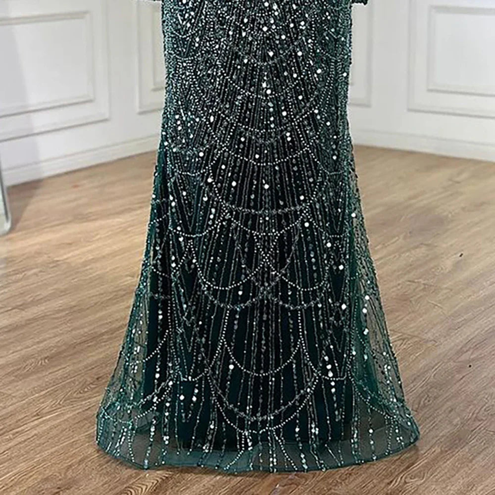 Luxury Dubai Saudi Arabia Blue Mermaid Cape Sleeve Beaded Evening Gown LA72160A - Elegant Formal Dress for Prom, Gala & Red Carpet Events