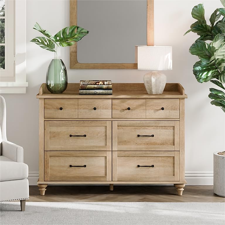 WAMPAT 6-Drawer Farmhouse Dresser for Bedroom & Nursery - Light Oak Wood Chest of Drawers for Kids Room, Living Room TV Stand, Baby Closet Storage Organizer - Perfect for Hallway, Nursery & Home Organization