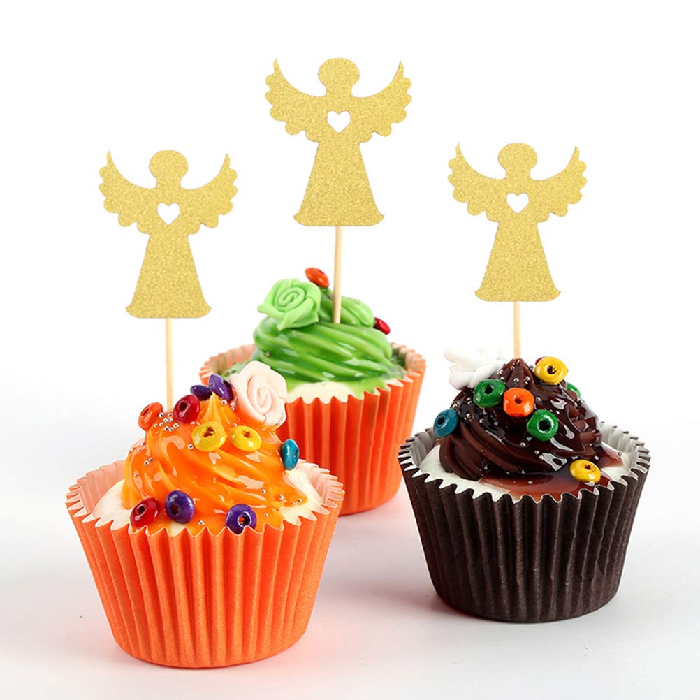 24pcs AMOSFUN Baptism Cupcake Toppers - Angel & Fairy Cake Decorations for Christian Baby Shower, Christening Party, First Communion Celebrations - Perfect for Dessert Table Decor and Religious Events