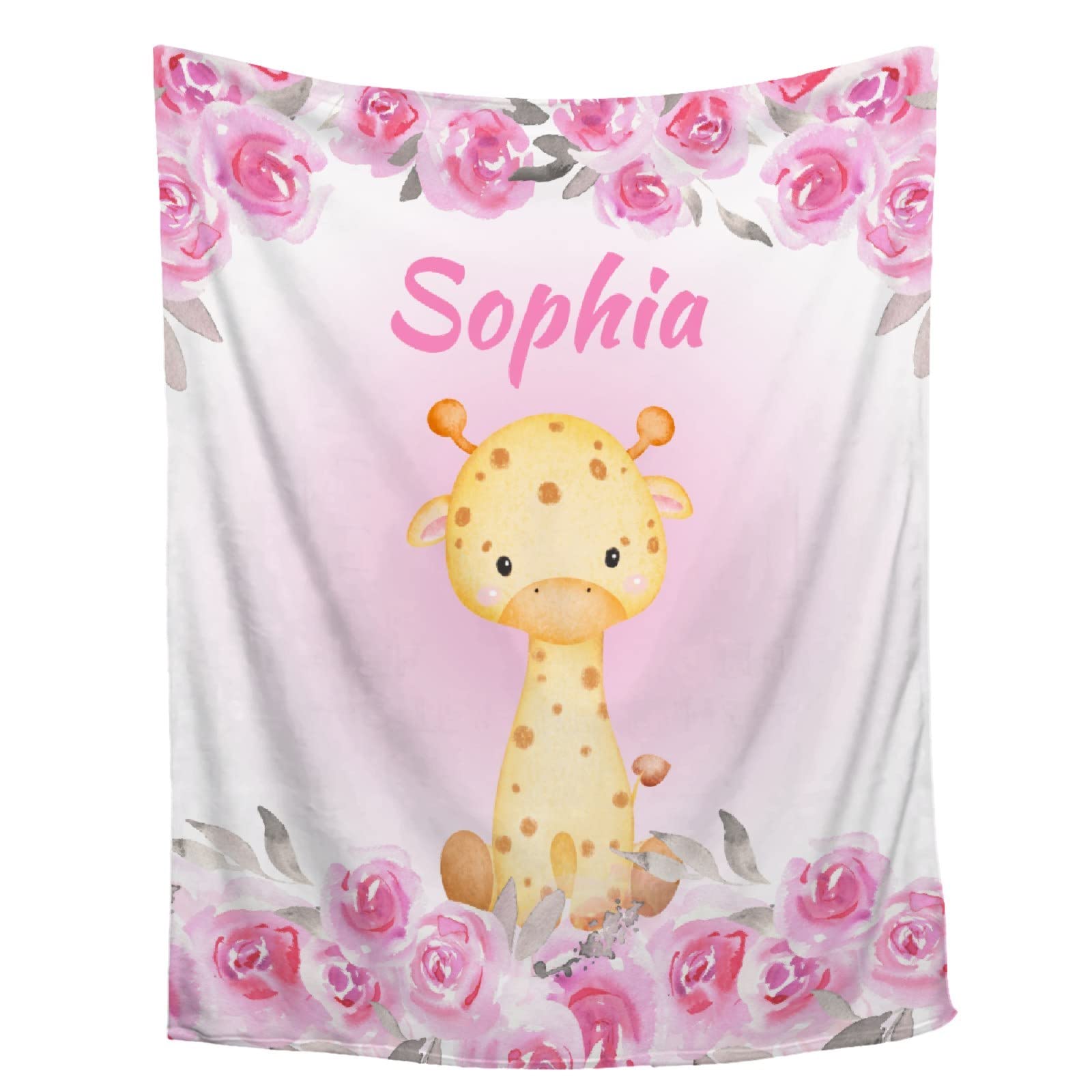 Personalized Name Blanket - Super Soft Custom Floral Giraffe Blanket with Text for Christmas & Birthday Gifts, 90