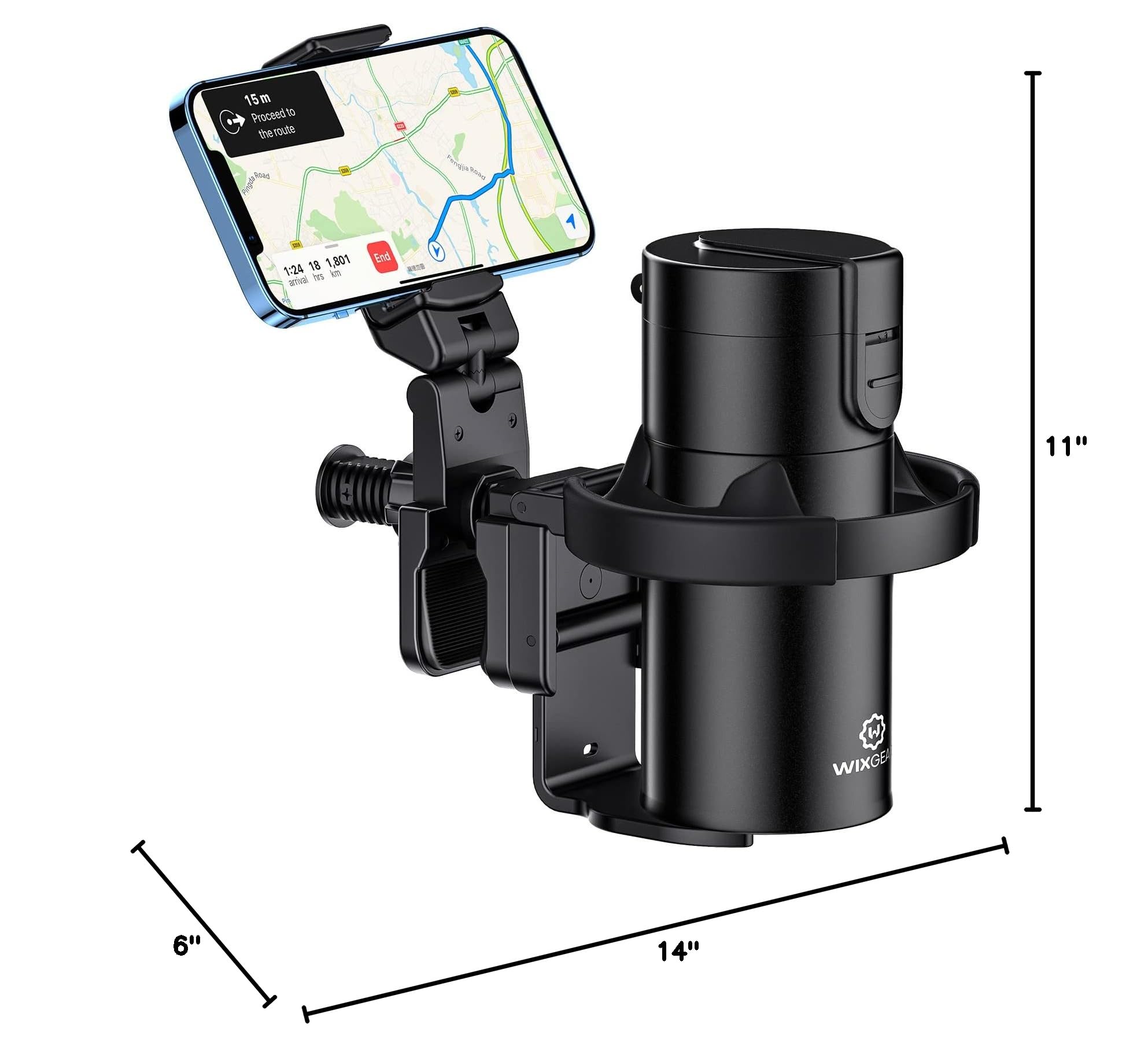 WixGear Universal 2-in-1 Stroller Cup Holder with Adjustable Phone Stand - Fits Baby Strollers, Wheelchairs & Walkers - Perfect for Parents, Seniors & Caregivers On-The-Go (New Version)