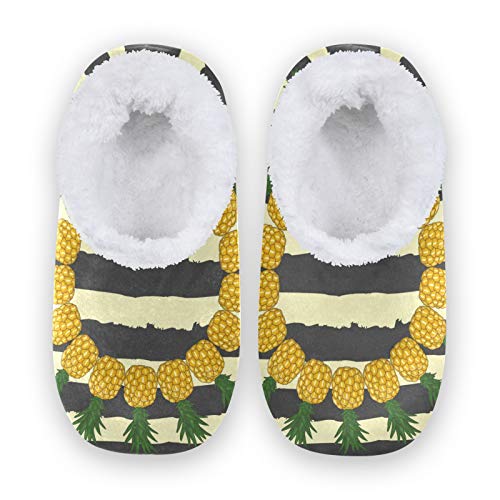 Vintage Pineapple Coral Fleece House Slippers for Women & Men - Soft Indoor Home Shoes (US 5-6) - Cozy Winter Comfort for Living Room & Bedroom