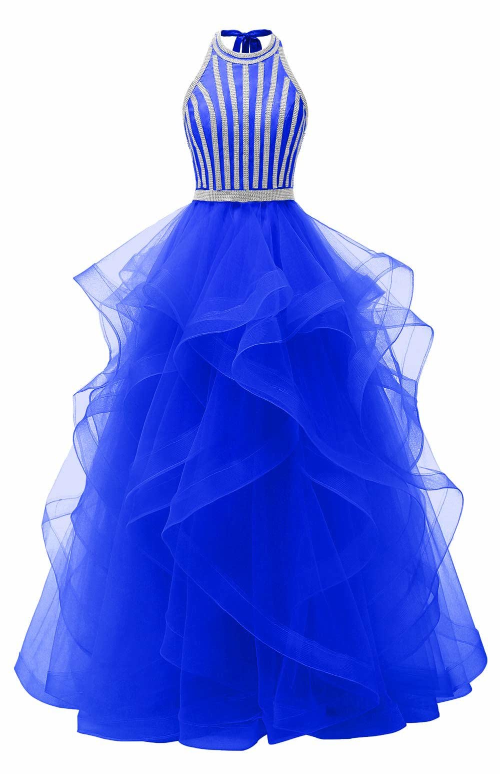 Elegant Beaded Prom Dresses for Women - Tiered Formal Evening Gown with Halter Neckline | Perfect for Homecoming, Ball, Wedding & Special Occasions