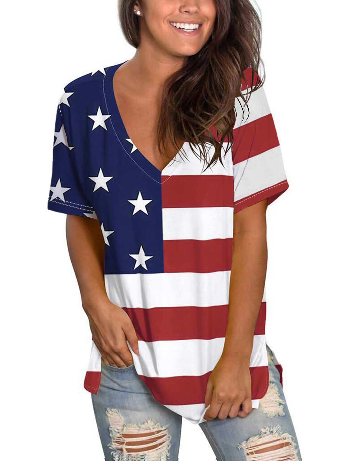 Women's Summer Floral V-Neck T-Shirt - Short Sleeve Casual Top for Women | Perfect for Beach Outings, Picnics & Summer Vacations