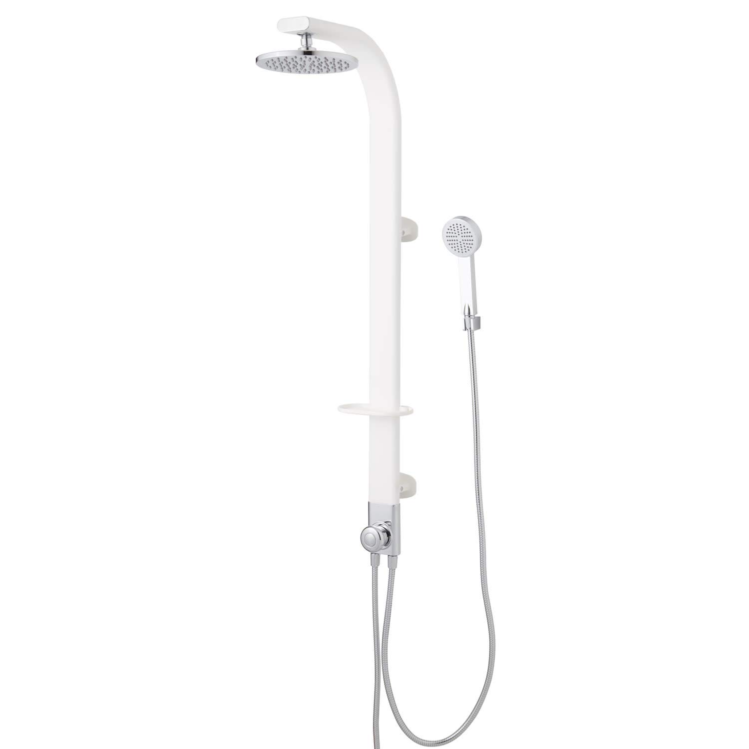 Signature Hardware 426005 Tilley Outdoor Shower Panel with Adjustable Hand Shower - White | Durable Stainless Steel Construction | Perfect for Poolside, Backyard, and Beach House Use