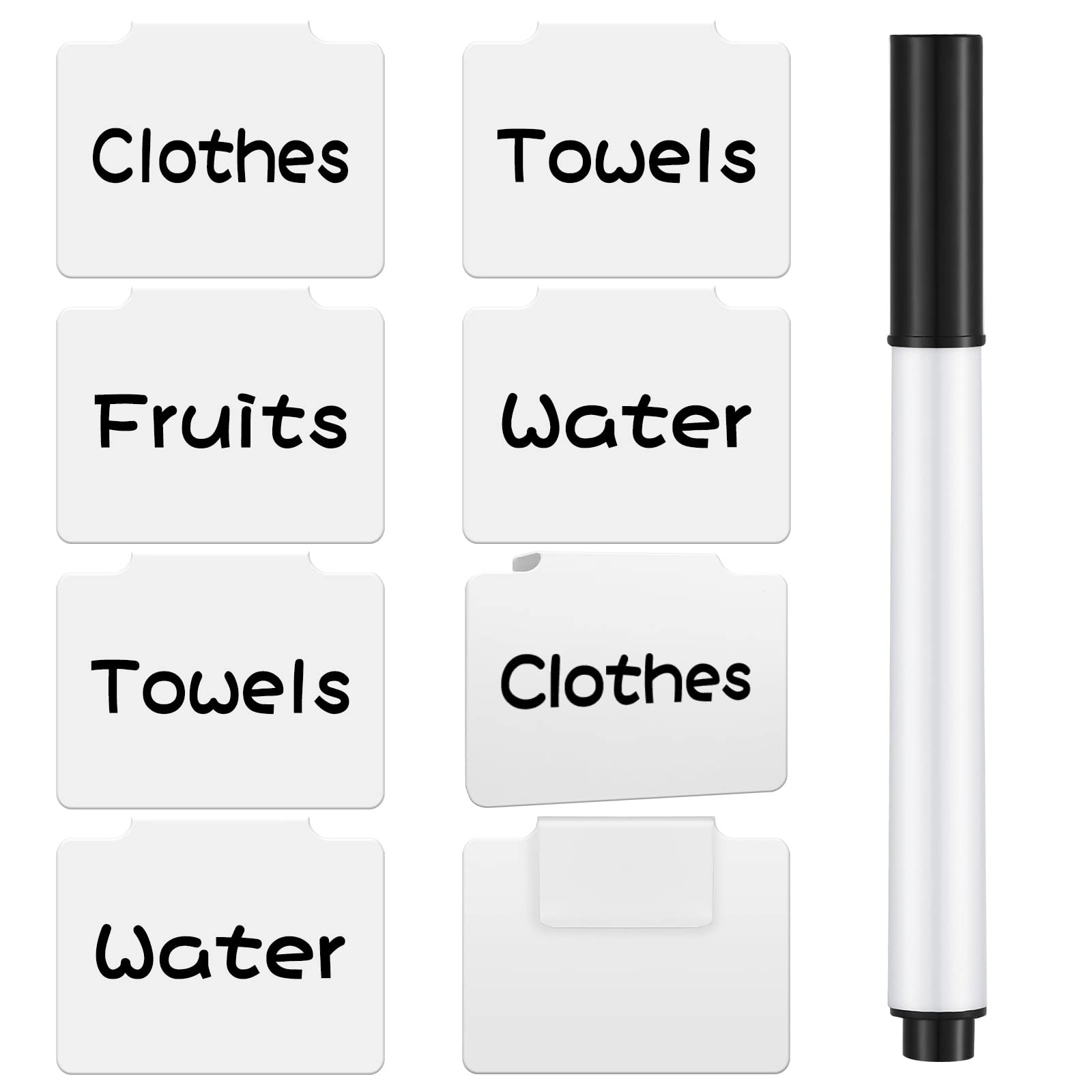 9-Piece White Removable Hanging Basket Label Clips with Chalk Markers - Perfect for Storage Bins, Organizing Kitchen Pantry & Home Organization