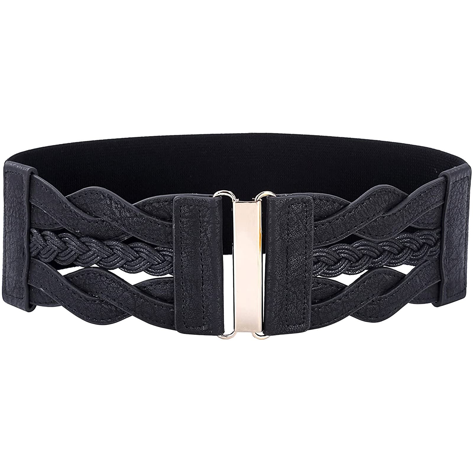 Brestna Women's Stretchy Leather Waist Belt - Adjustable Elastic Belt for Dresses & Skirts - Fashionable Weave Design (Black, One Size) - Perfect for Casual, Office & Evening Wear
