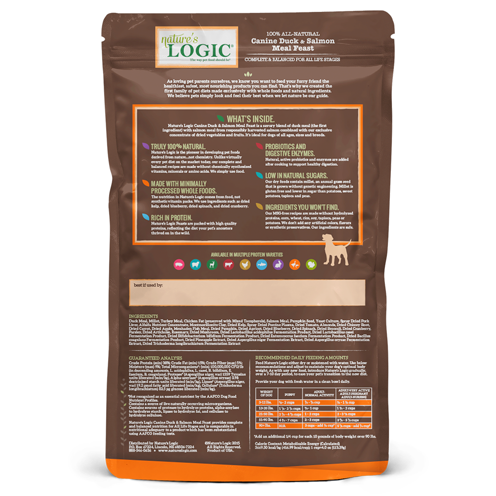 Nature's Logic Original Grains Dry Dog Food - Duck & Salmon Meal Recipe - High Protein Grain-Inclusive Kibble for Adult Dogs - Perfect for Daily Meals & Active Lifestyles