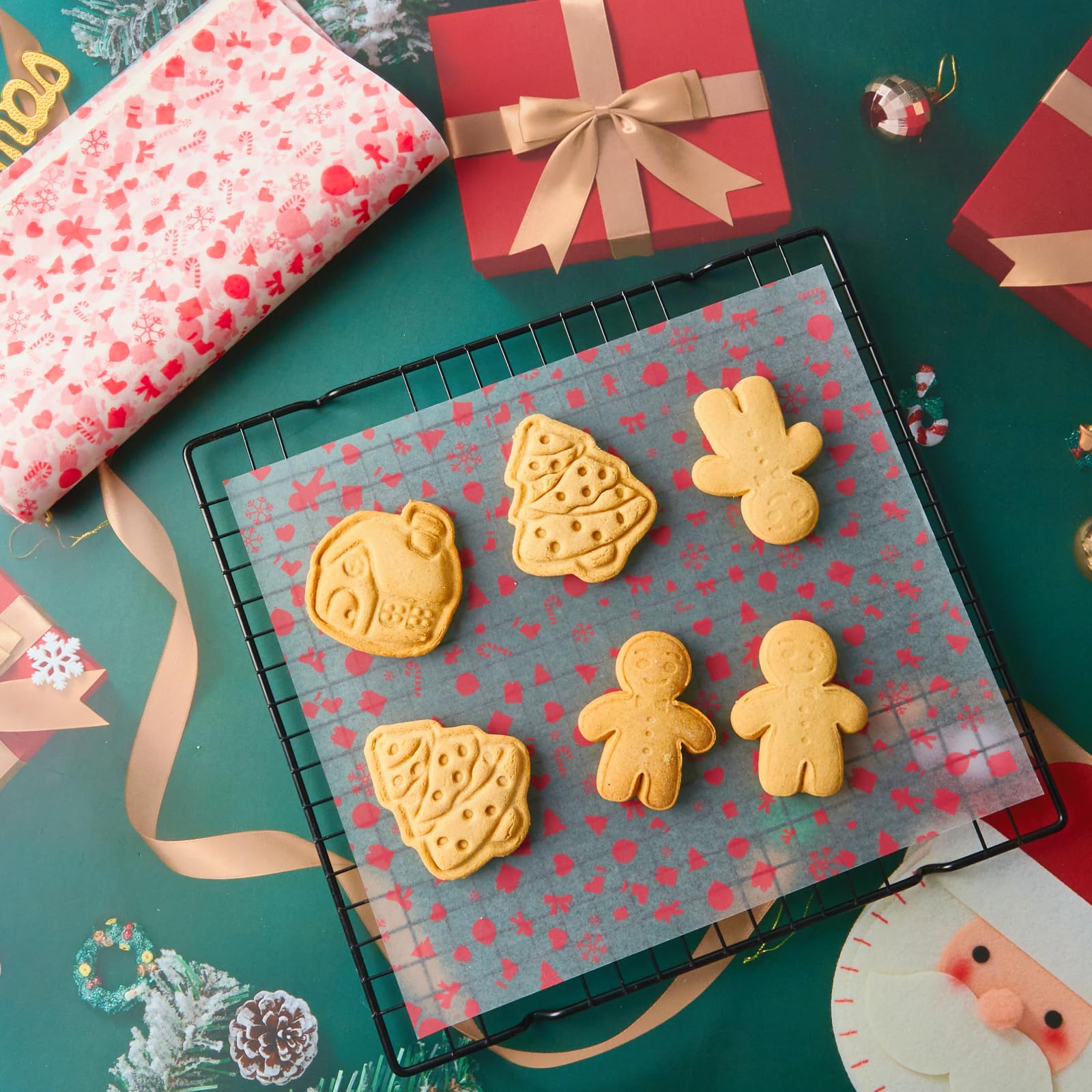 Zezzxu 100 Sheets Christmas Wax Paper - Holiday Food Parchment Paper, Greaseproof Baking Sheets for Cookies, Candy & Desserts | Xmas Elk Design | Perfect for Gift Baskets, Food Wrapping & Party Decorations
