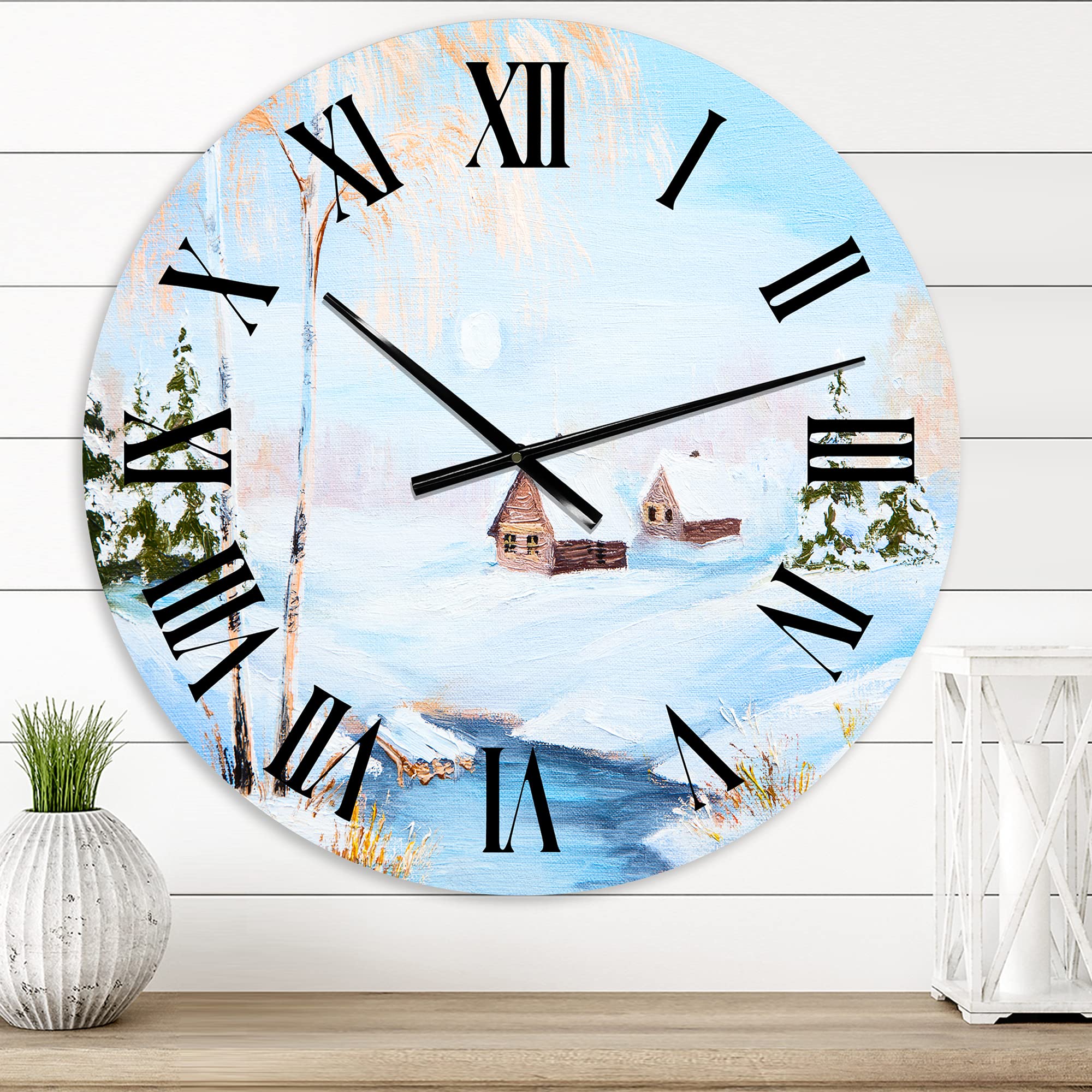 Lake House Wall Clock - Winter Landscape Frozen River in The Forest - Large Nature-Themed Wall Clock for Living Room, Bedroom & Office Decor - Perfect for Rustic, Cabin & Farmhouse Style Homes