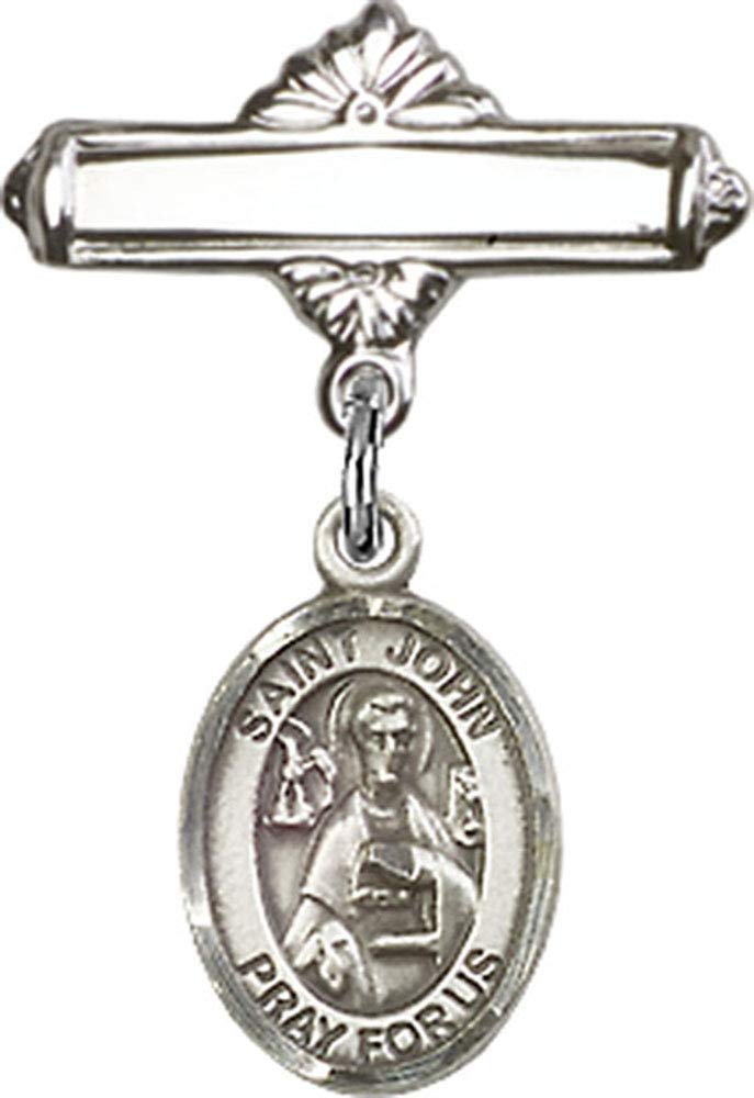 Sterling Silver Baby Badge with St. John the Apostle Charm - Handcrafted Religious Jewelry for Christening, Baptism & First Communion Gifts - Made in USA