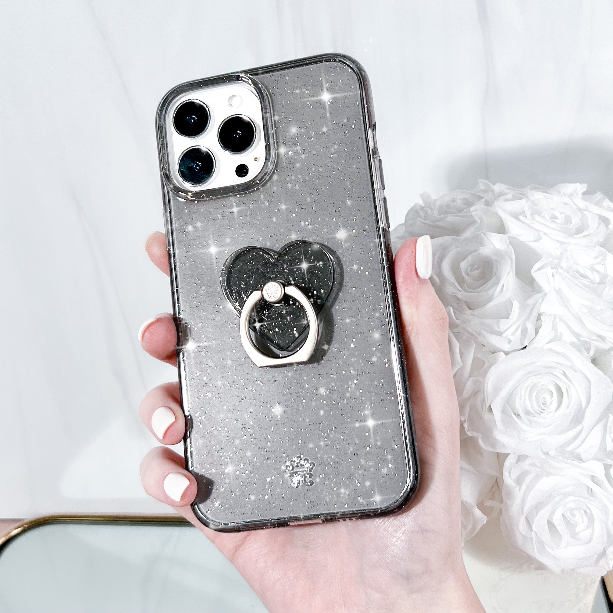 Grey Stardust Phone Ring Holder - 360° Rotating Grip Stand for iPhone, Samsung & Smartphones - Perfect for Selfies, Videos & Hands-Free Use