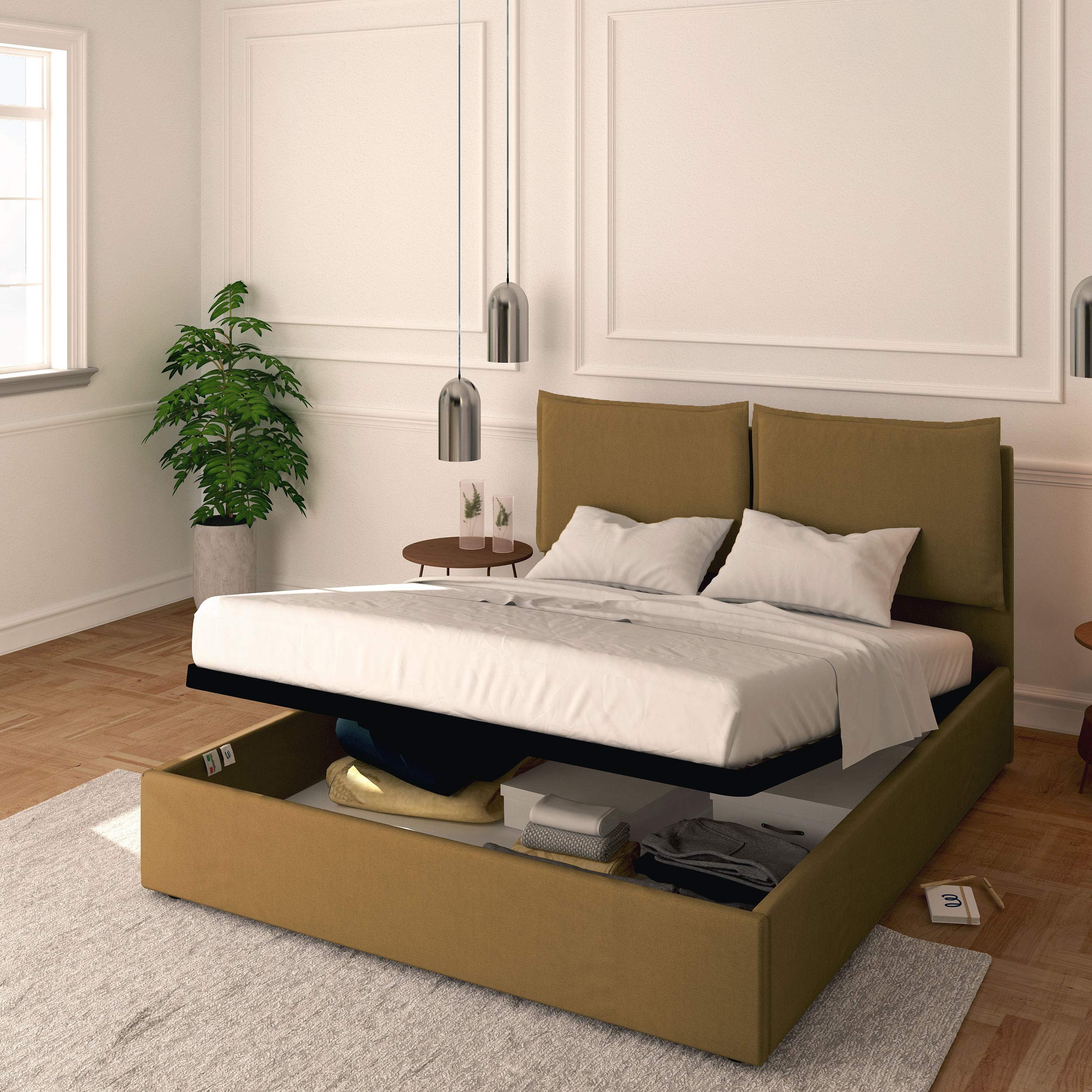 Baldiflex Licia Queen Size Bed Frame with Upholstered Headboard & Slatted Base - 160x190cm Synthetic Leather Platform Bed with Storage, Perfect for Master Bedroom & Guest Room