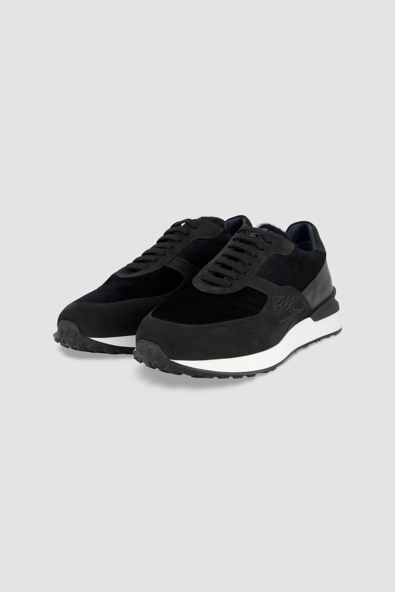 Zilli Black Leather and Suede Sneakers for Men - Comfortable Casual Shoes for Walking, Travel & Everyday Wear