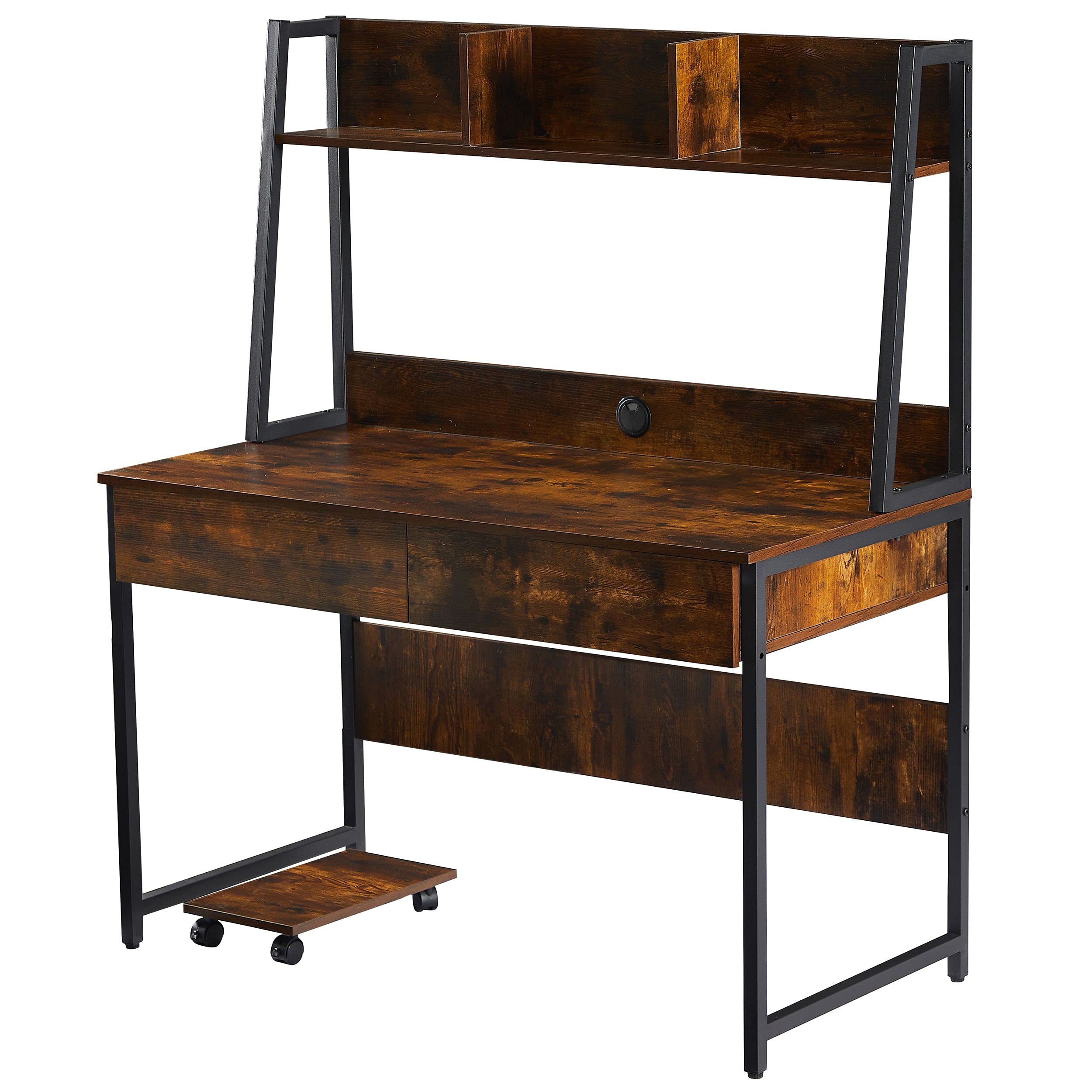 Yeacher Home Office Computer Desk with Hutch & Bookshelf - Space Saving Design for Small Spaces - Perfect for Work, Study, and Home Organization (Tiger)