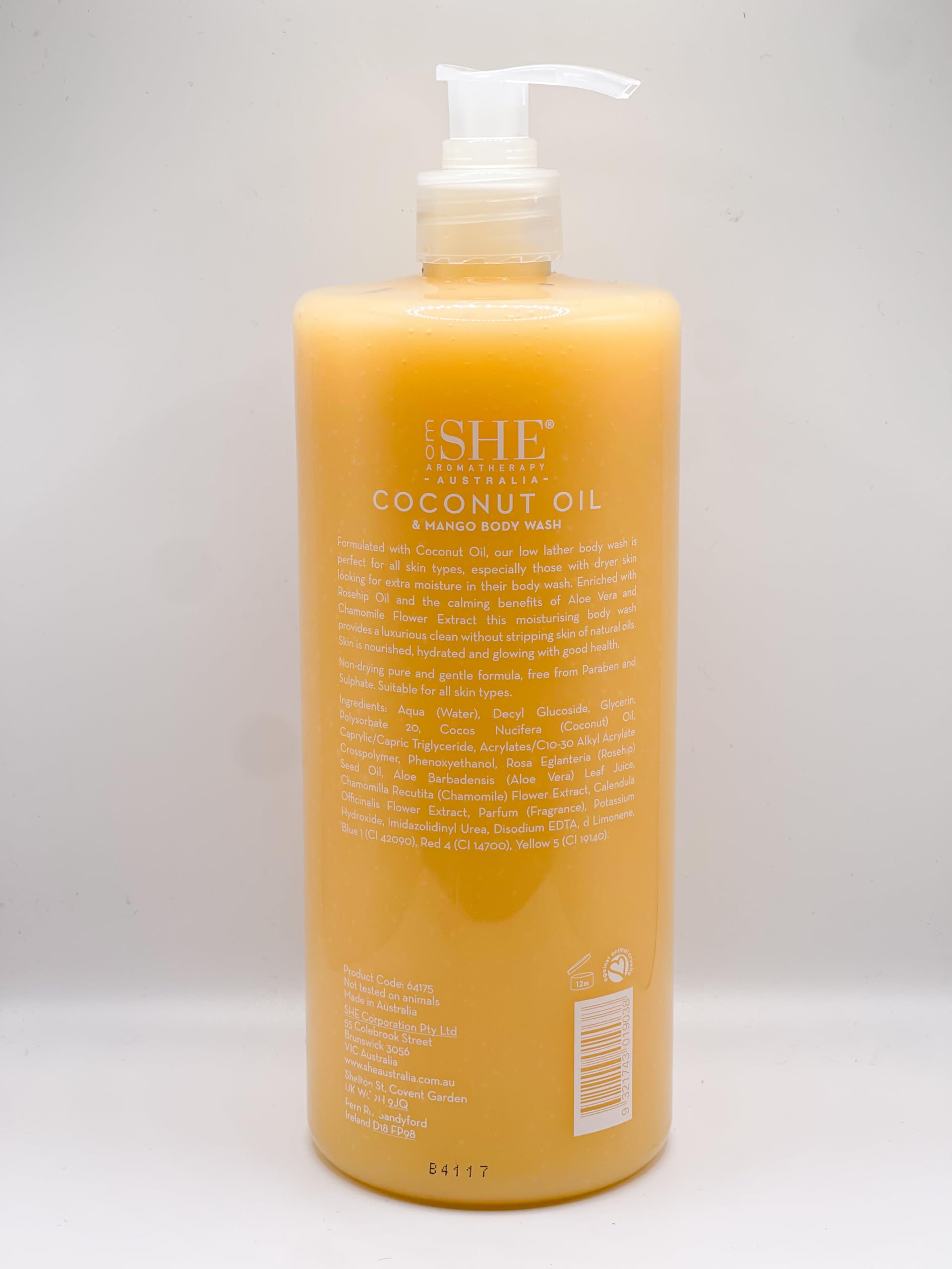 Om She Coconut Oil & Mango Body Wash - 33.8 Fl Oz (1 Liter) Moisturizing Shower Gel for Dry Skin - Perfect for Daily Hydration & Aromatherapy
