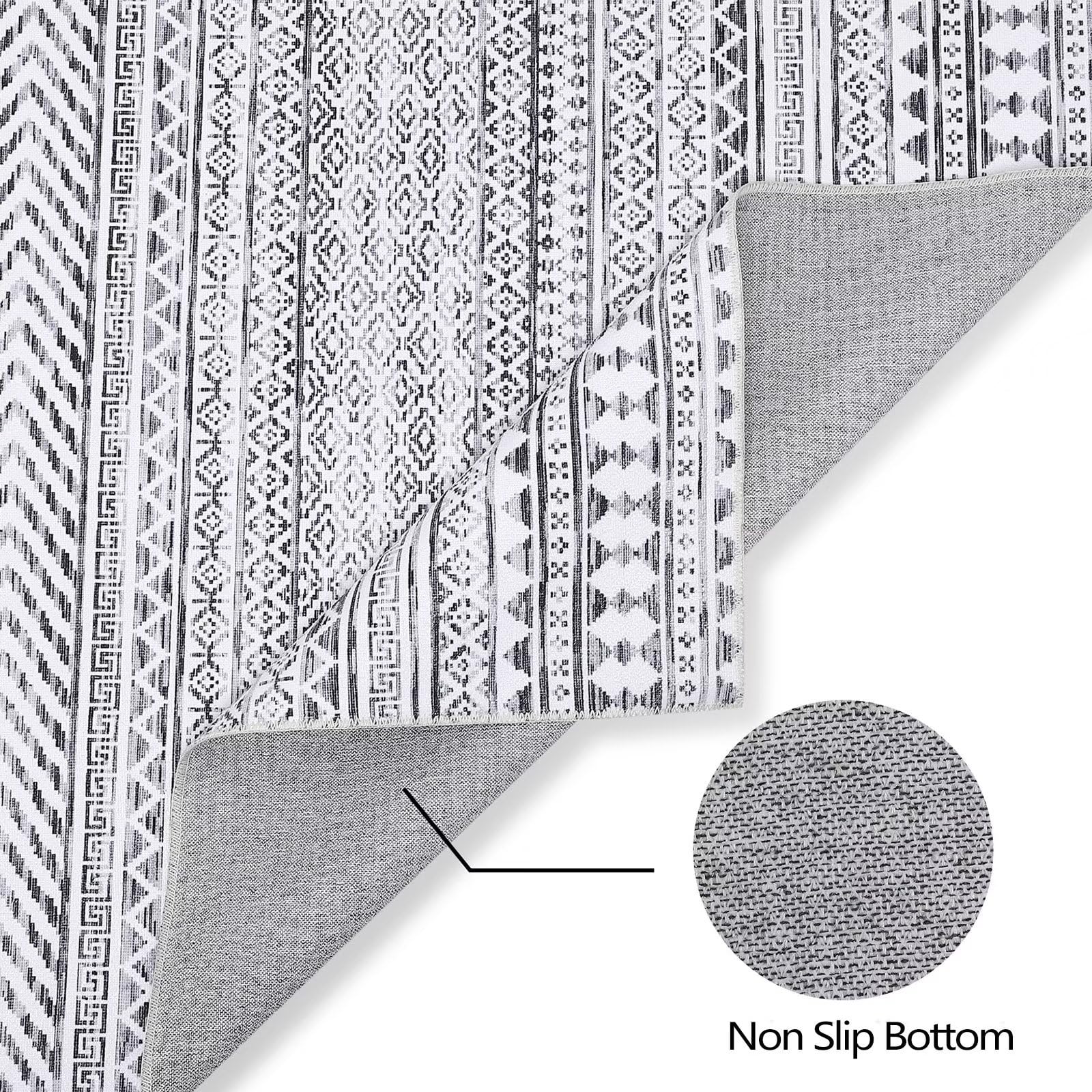 Zacoo Boho Area Rug 8x10 Grey Moroccan Bohemian Large Rug - Machine Washable Non-Slip Geometric Floor Carpet for Living Room, Bedroom, Dining Room & Office - Stain Resistant Indoor Modern Accent Rug for Home Decor