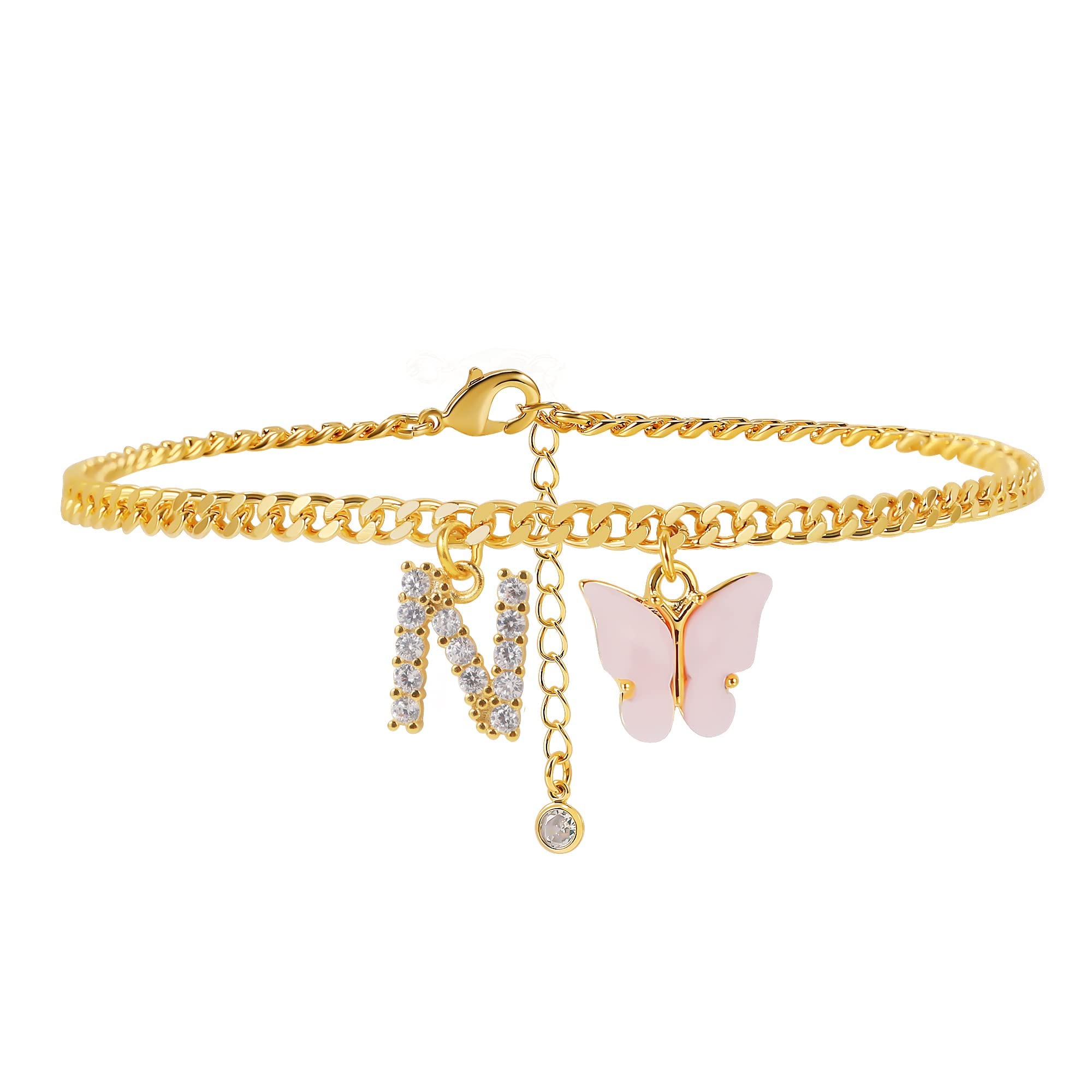 Elegant Gold Plated Ankle Bracelets for Women - Dainty Initial Letter Butterfly Cuban Chain Foot Jewelry - Perfect for Summer Beach, Vacation, Teen Girls Gift & Everyday Wear