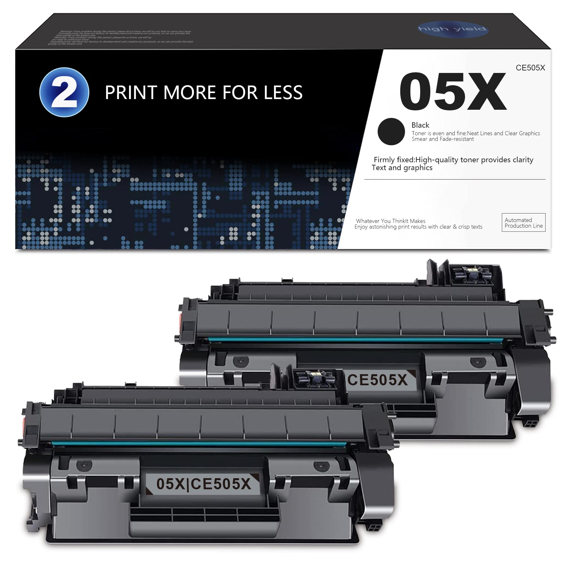 JUEL 05X CE505X Black Toner Cartridge Twin Pack - Compatible Replacement for HP P2035 P2055 Series Printers (6,700 Pages Yield per Cartridge) - Ideal for Home Office & Small Business Printing Needs