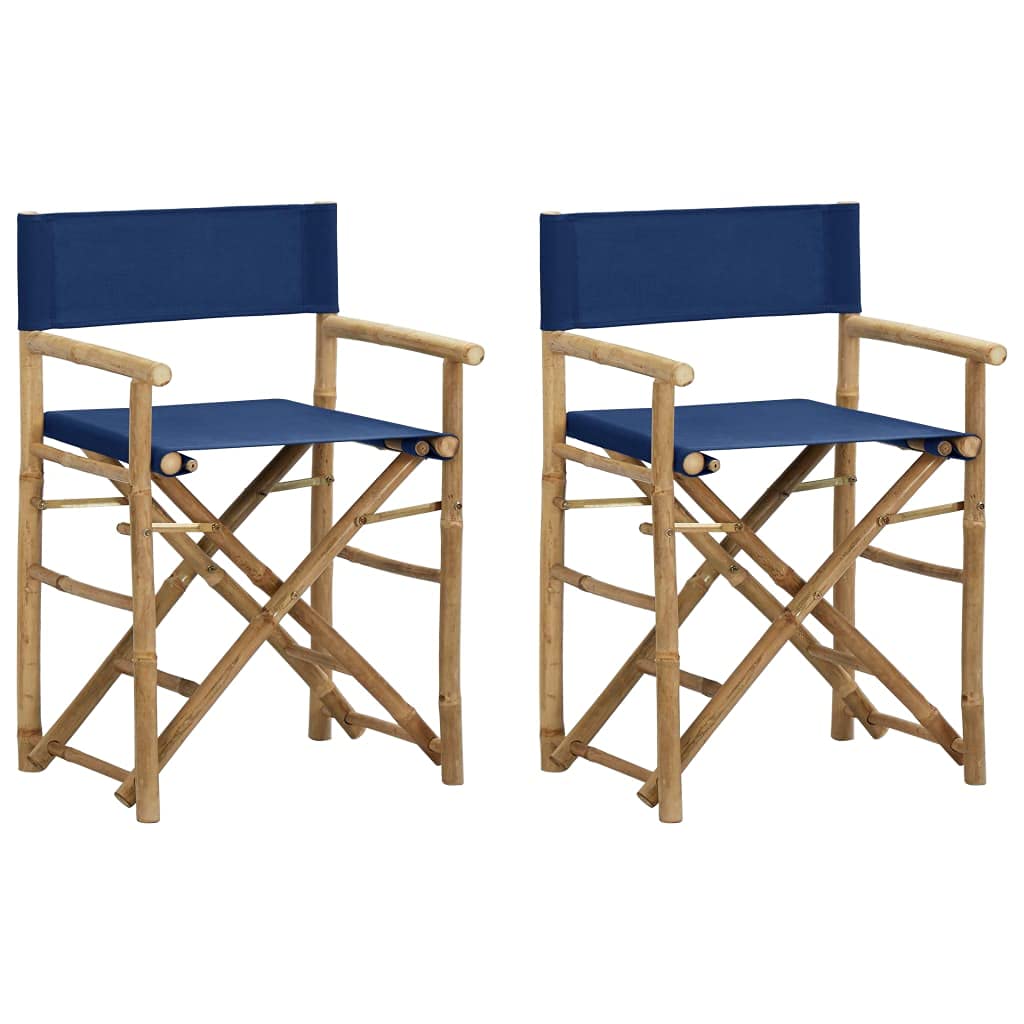 **2-Pack Bamboo & Fabric Folding Chairs – Portable Outdoor Director's Chair for Camping, Fishing, Garden & Patio – Lightweight & Durable (Brown/Blue)**    **Use Cases:** Perfect for backyard BBQs, beach trips, camping adventures, fishing excursions, picnics, and outdoor events.