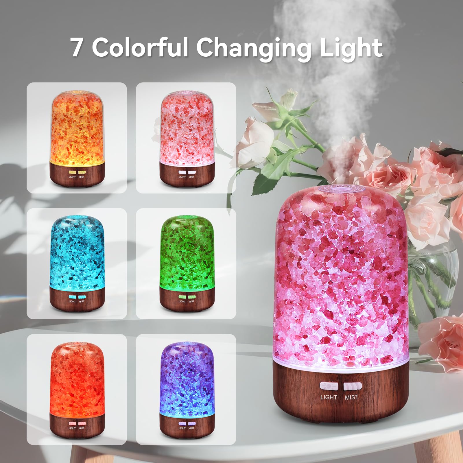 Premium 3-in-1 Aromatherapy Essential Oil Diffuser with Himalayan Salt Lamp & Cool Mist Humidifier - 120ml Ultrasonic Diffuser with 7 Color Changing LED Lights for Home, Office, Yoga Studio & Bedroom Relaxation (Red Bronze)