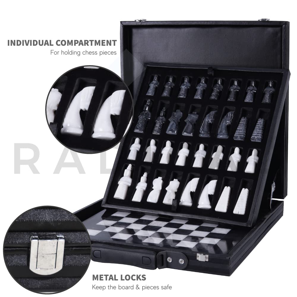 Premium Handmade Marble Chess Set with Storage Box - 15 Inch Black & White Antique Chess Board Game for Adults - Includes 1 Chess Board & 32 Chess Pieces - Perfect for Home Decor, Gifts, and Strategy Game Lovers