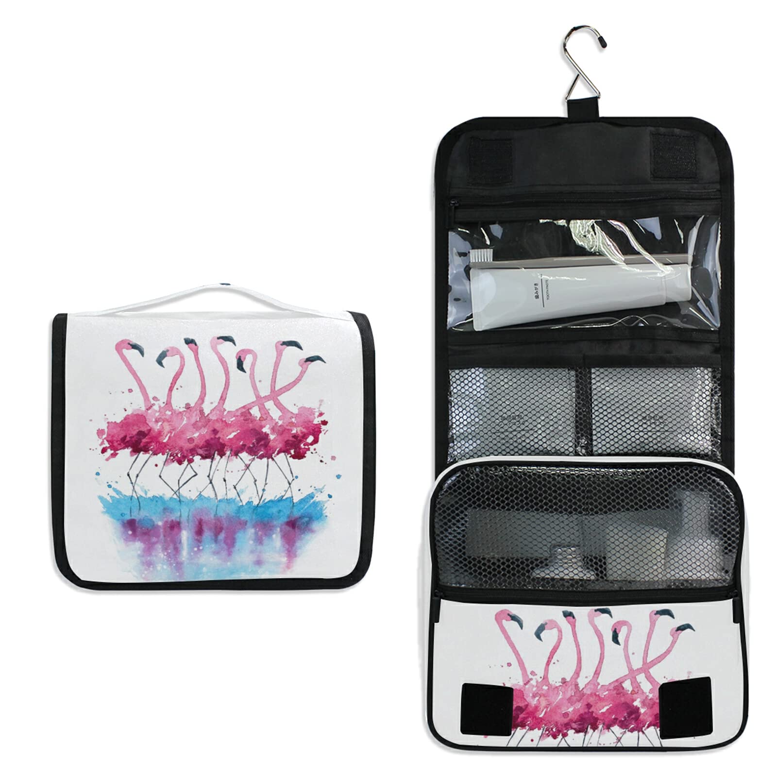 Pink Flamingo Waterproof Hanging Toiletry Bag - Large Travel Cosmetic Organizer for Makeup, Bathroom & Shower Essentials - Perfect for Vacation, Gym & Camping Trips