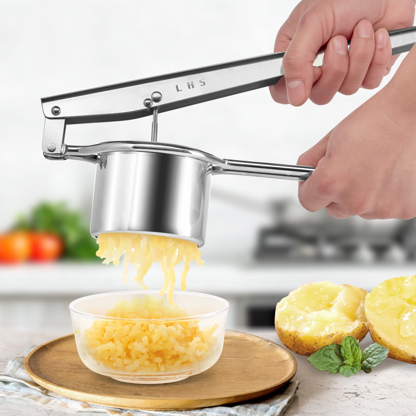 Premium Stainless Steel Potato Ricer & Masher - Heavy Duty Manual Kitchen Tool for Smooth Mashed Potatoes, Purees, Gnocchi & Fruit Juicing - Ideal for Home Cooking, Meal Prep & Professional Kitchens