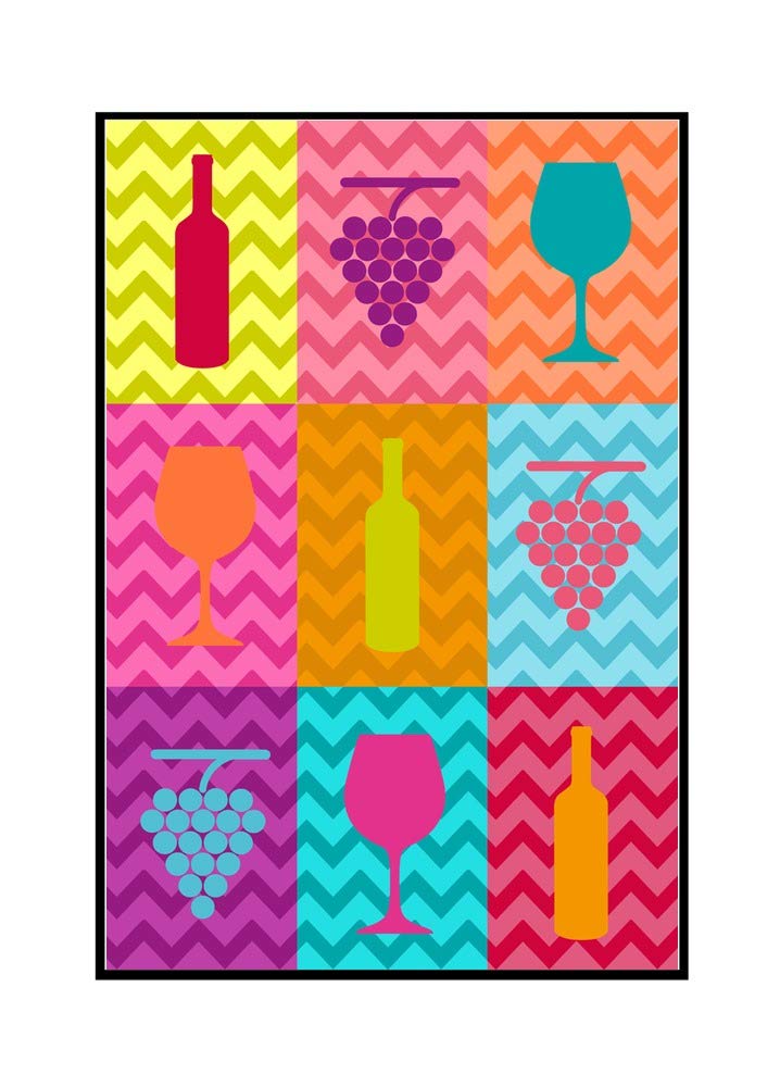 Pop Art Wine Icons Framed Canvas Print - 24x36 Inch Stretched Gallery Wrap Wall Art for Home, Bar & Restaurant Decor