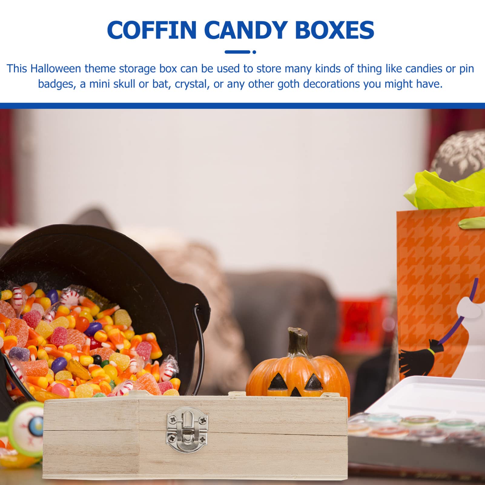 STOBOK Halloween Wooden Coffin Box - Large Unfinished DIY Hinged Keepsake Casket for Jewelry, Pet Ashes & Decor | Spooky Home Decor, Gothic Wedding Prop & Halloween Party Decoration